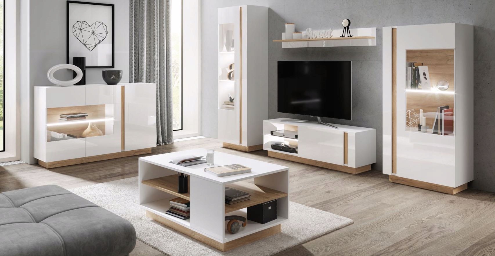 Meble do salonu RALPH Połysk witryna komoda RTV