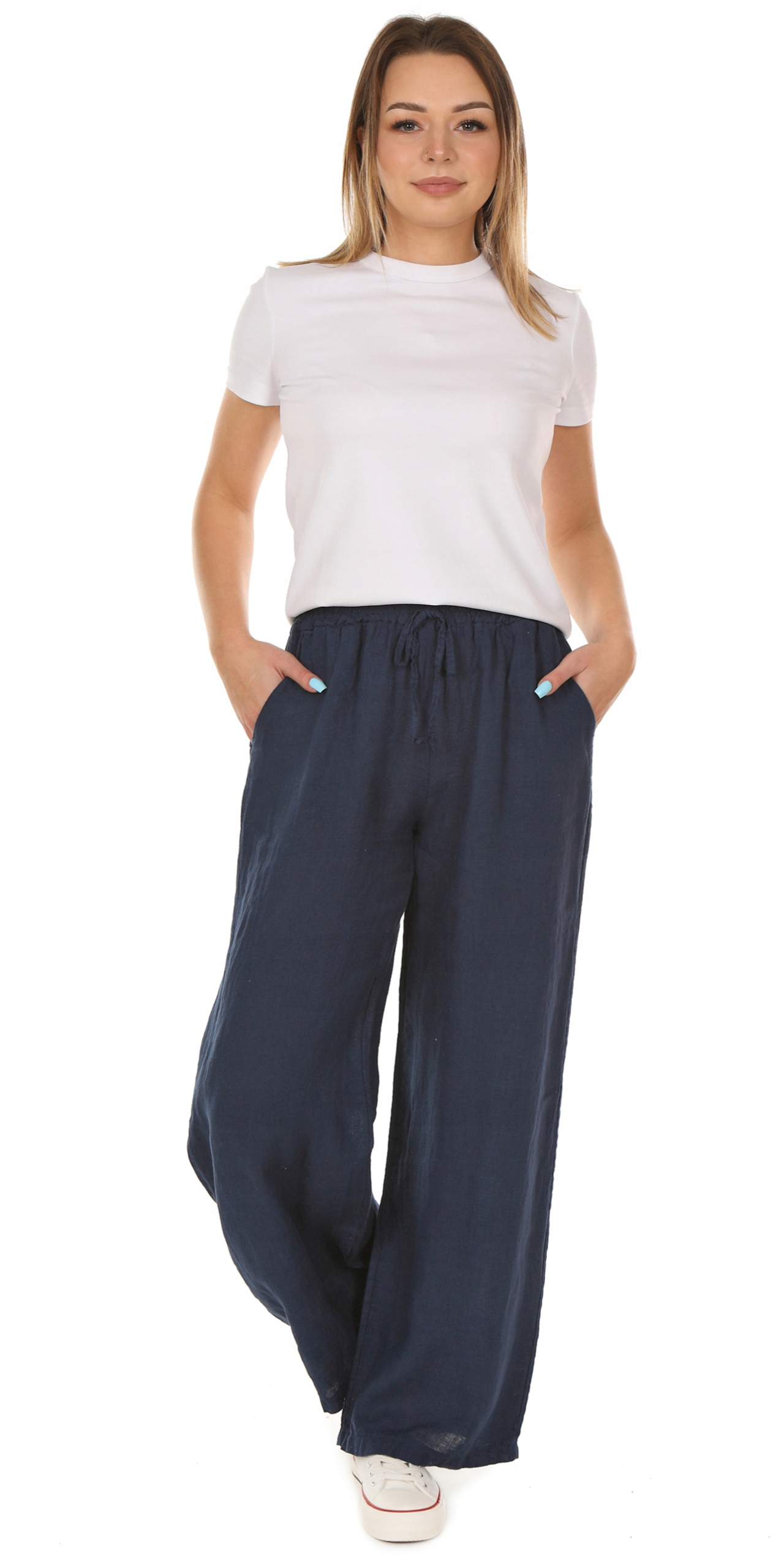 F260 DŁUGIE szerokie LNIANE spodnie Marka inna