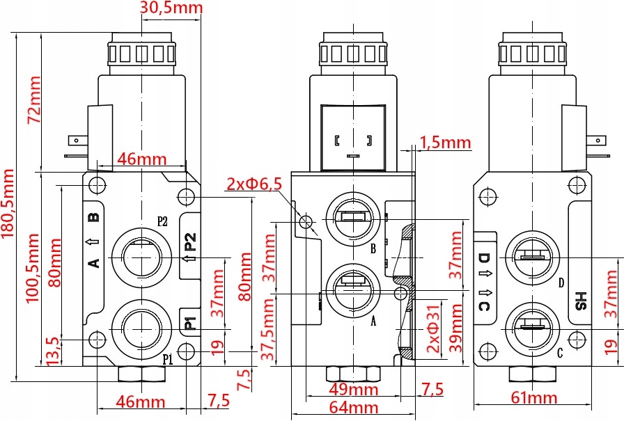 ROZDZIELACZ 40L JOYSTICK ZESTAW 3SEK TURA ZATRZASK Part number 8466 1P 2x2M