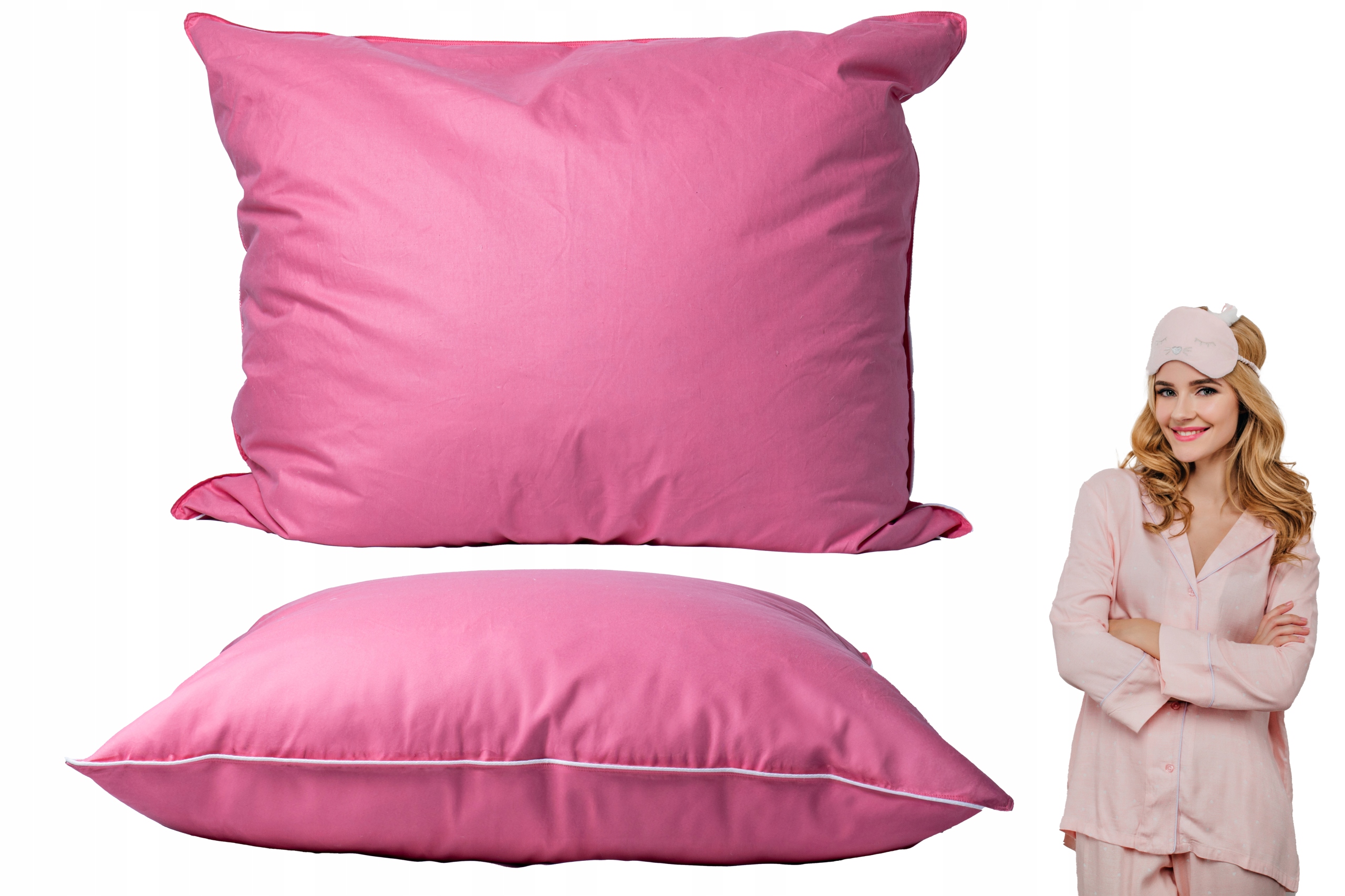 Polštář 70x80 Puchová Růžová-extra Měkká 100% Bavlna-produkt Polský