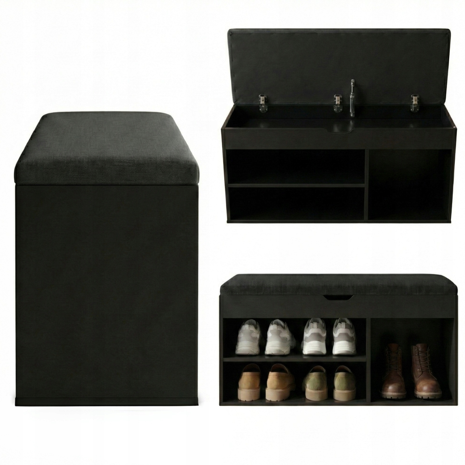 Botník se sedákem Tria, 80 x 43 x 30 cm černý