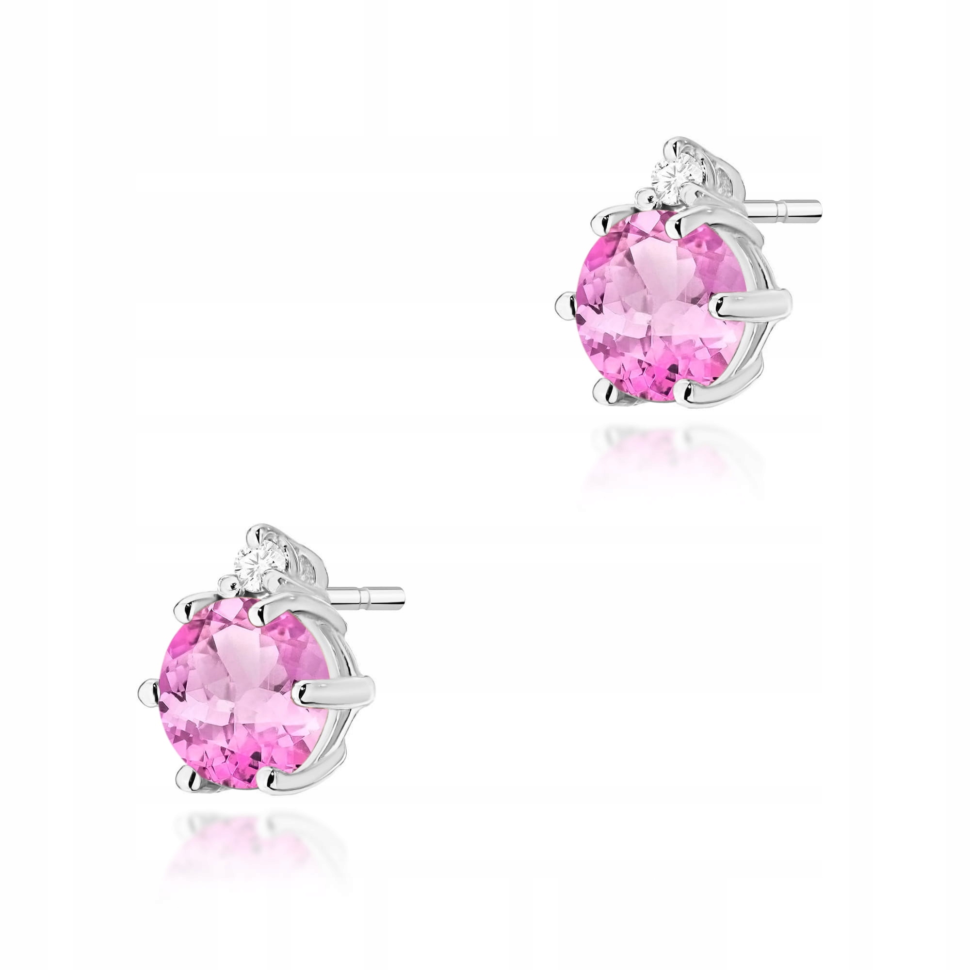 Zlato 585 růžové náušnice růžový topaz přírodní brilianty 1,1 g diamanty