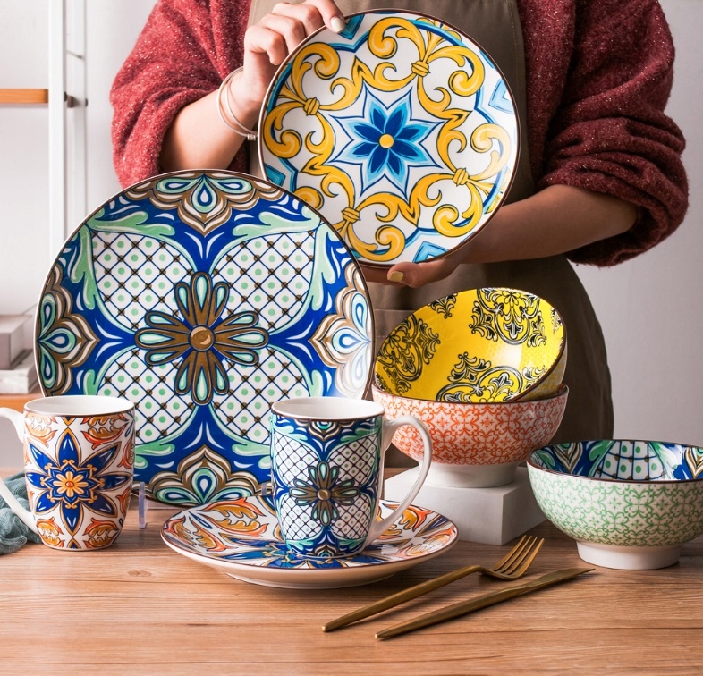 SERWIS OBIADOWY VANCASSO JASMIN etno boho mandala kolorowy 32 szt/ 8 osób