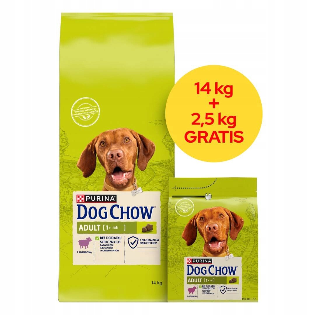 Levně Purina Dog Chow Adult 14kg 2,5kg Bonus suché Krmivo pro psy s jehněčím masem