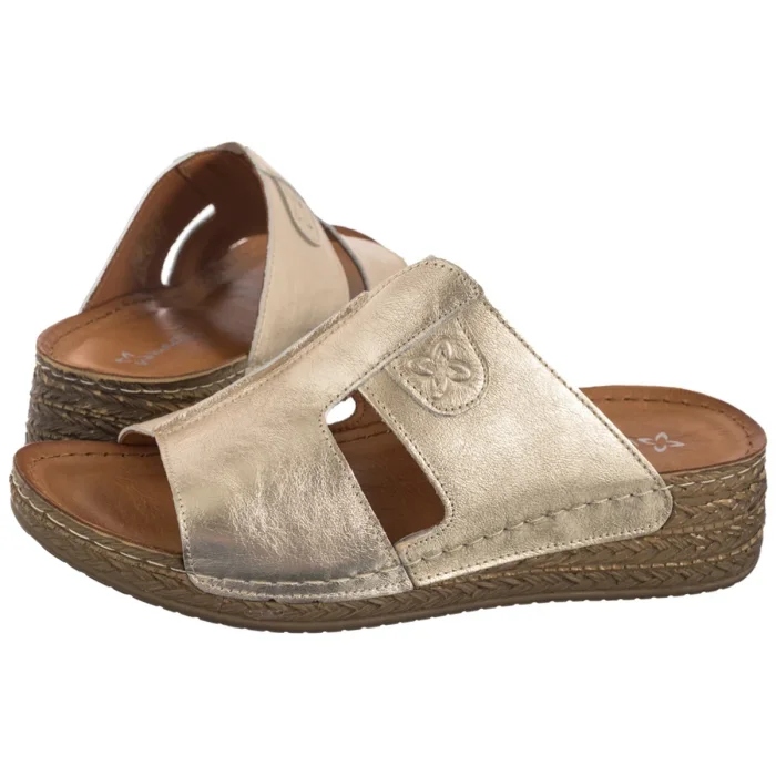 Kožené boty Dámské Nazouváky na klínku Maciejka Zlaté L7068-25 Gold