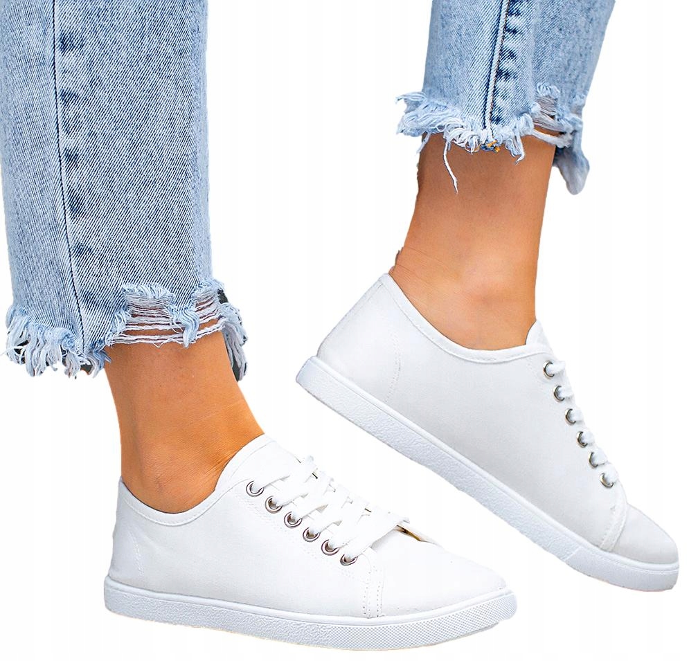 

Białe tenisówki trampki damskie gładkie 38