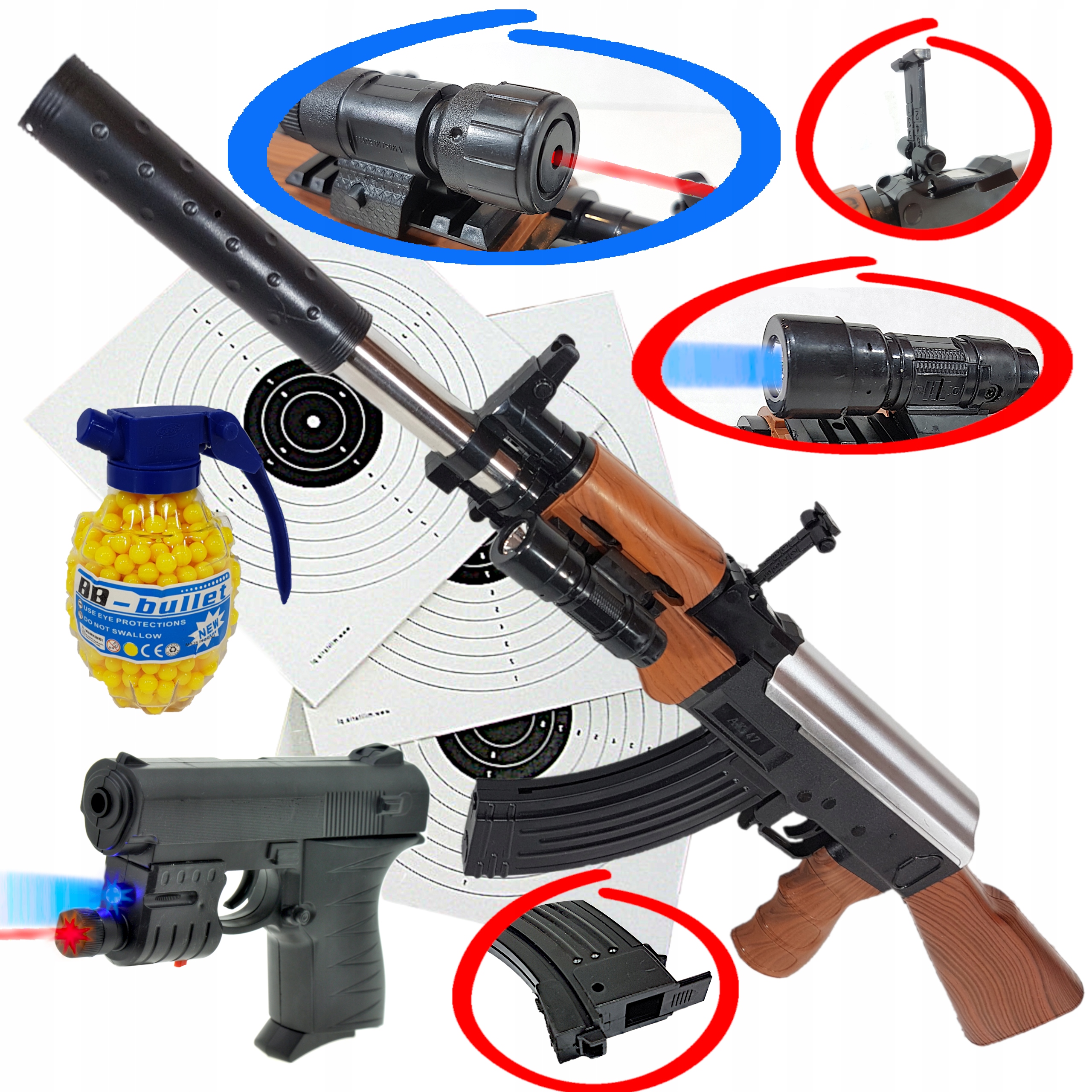 

Karabin AK-47 Kałasznikow Na Kulki+pistolet+granat