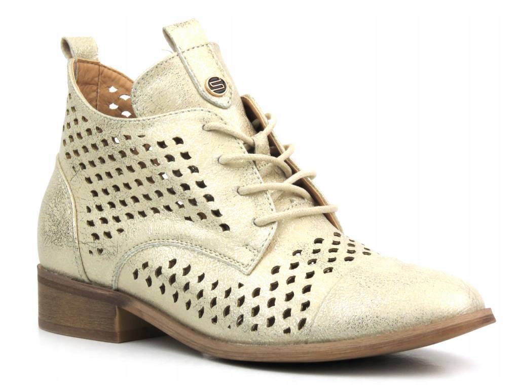 Potocki Dámské Kotníkové Boty 24-12091 Zlaté vel. 40 Ažurové Ploché Podpatky Dárek