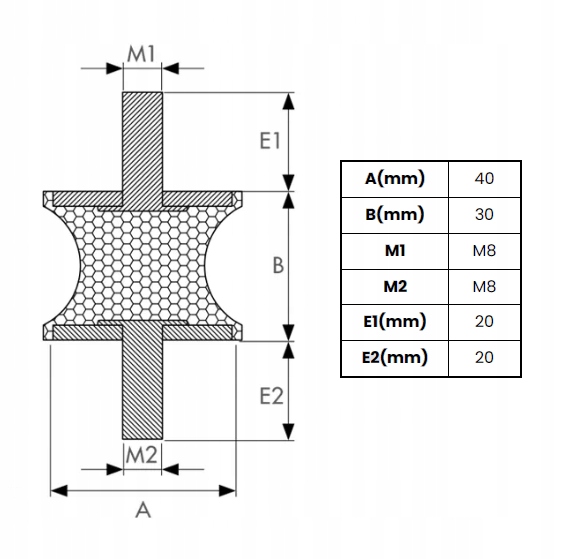 Wibroizolator taliowany typ A gumowy 40x30mm M8x20 Marka inna