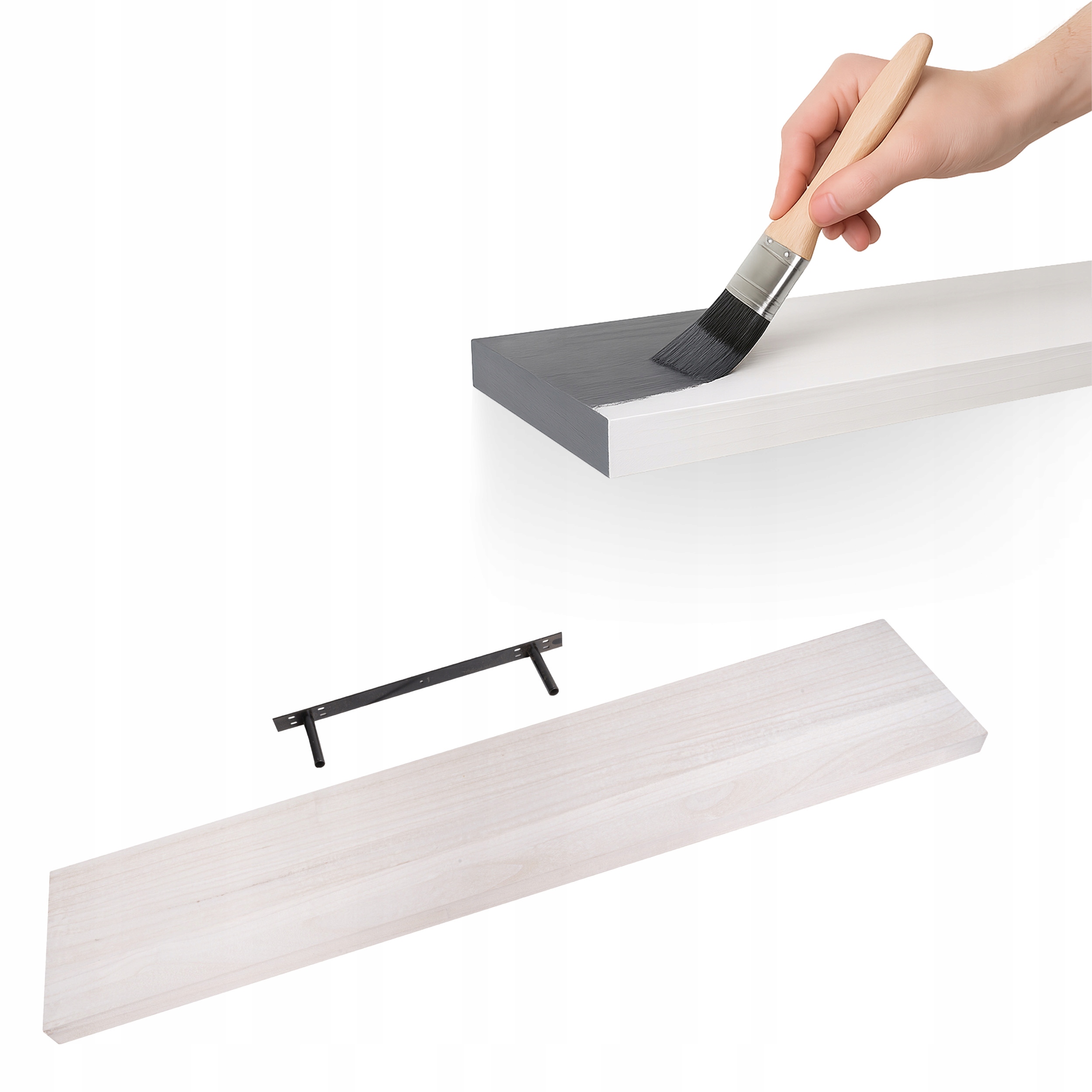 Samozávěsná dřevěná nástěnná police 118 cm Luonto Paulownia bělená