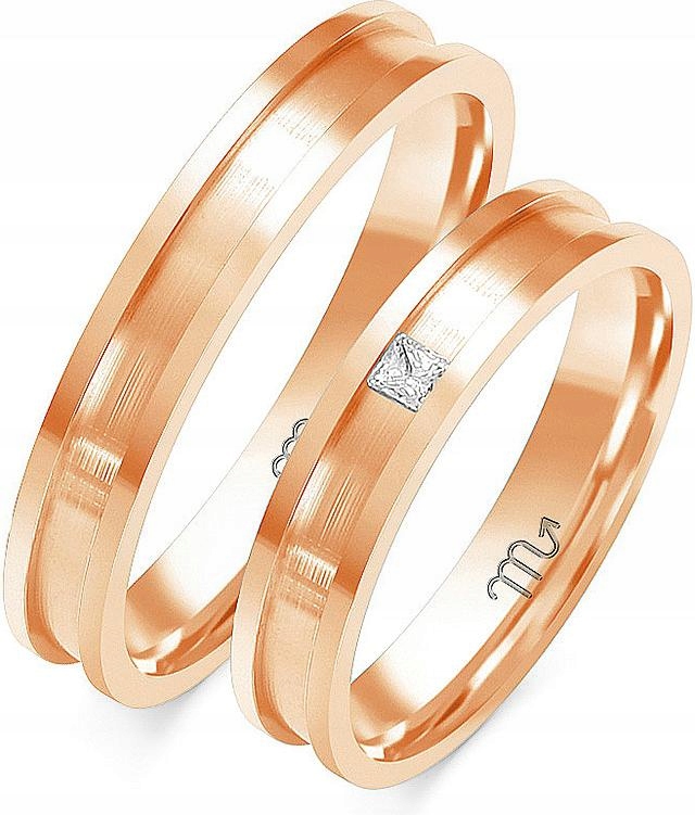 Moderní zlatý snubní prsten pro pár 585, 17 18 19, originální s gravírováním