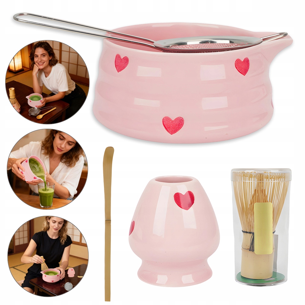 5-DÍLNÁ Sada Na Čaj Matcha, Sada Metliček Matcha, Růžová