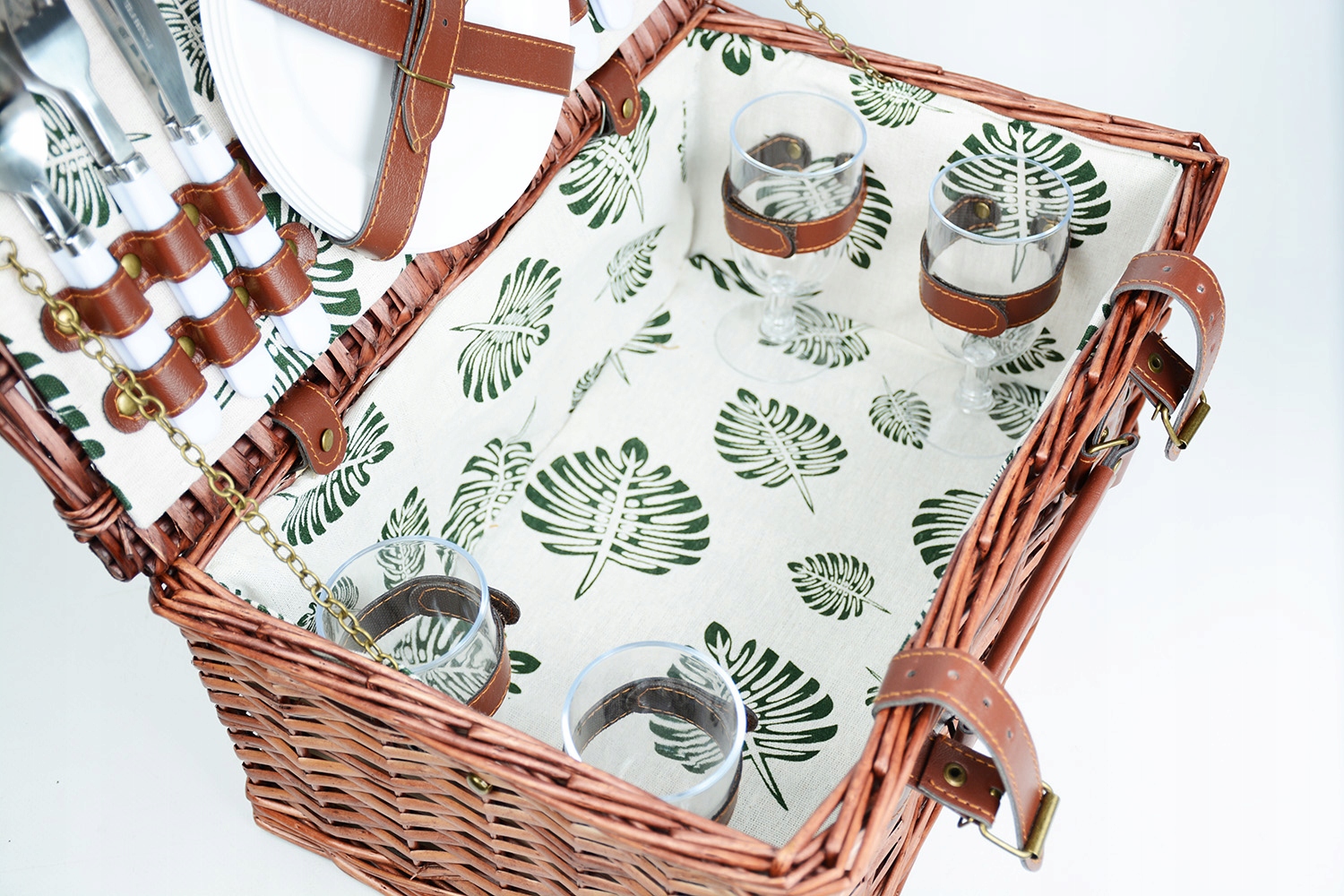 KOSZ PIKNIKOWY KOSZYK WIKLINOWY NA BIWAK ZAMYKANY PREZENT URODZINY ROCZNICĘ Głębokość produktu 30 cm