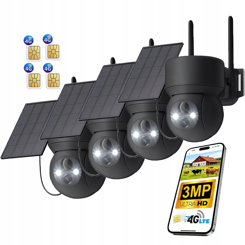 4 kusy Venkovní Solární Ip Kamera Na Sim Kartu 4G Lte Otočná Kamera