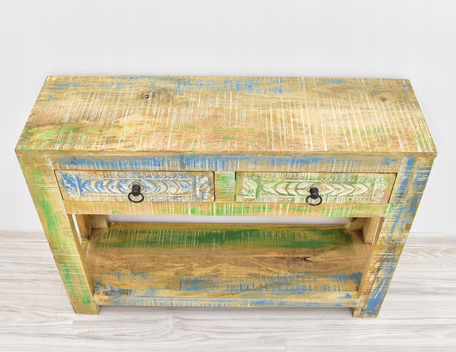 Konsola kolonialna indyjska lite drewno mango przecierana shabby chic Szerokość mebla 100 cm