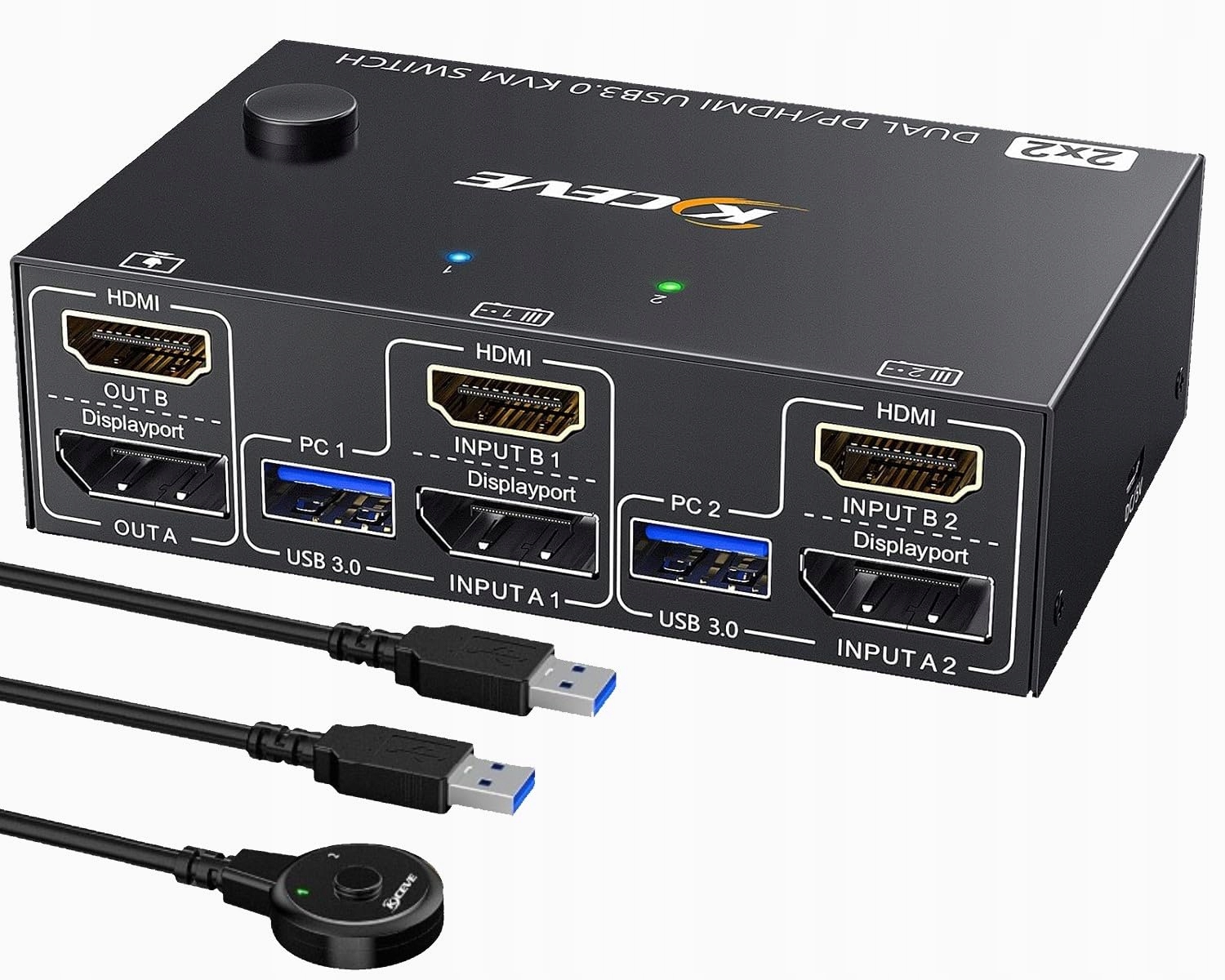 Prepínač Kvm 2 Monitory 2 Počítače Hdmi Dp 4K 60Hz Usb 3.0 Pilot Kceve