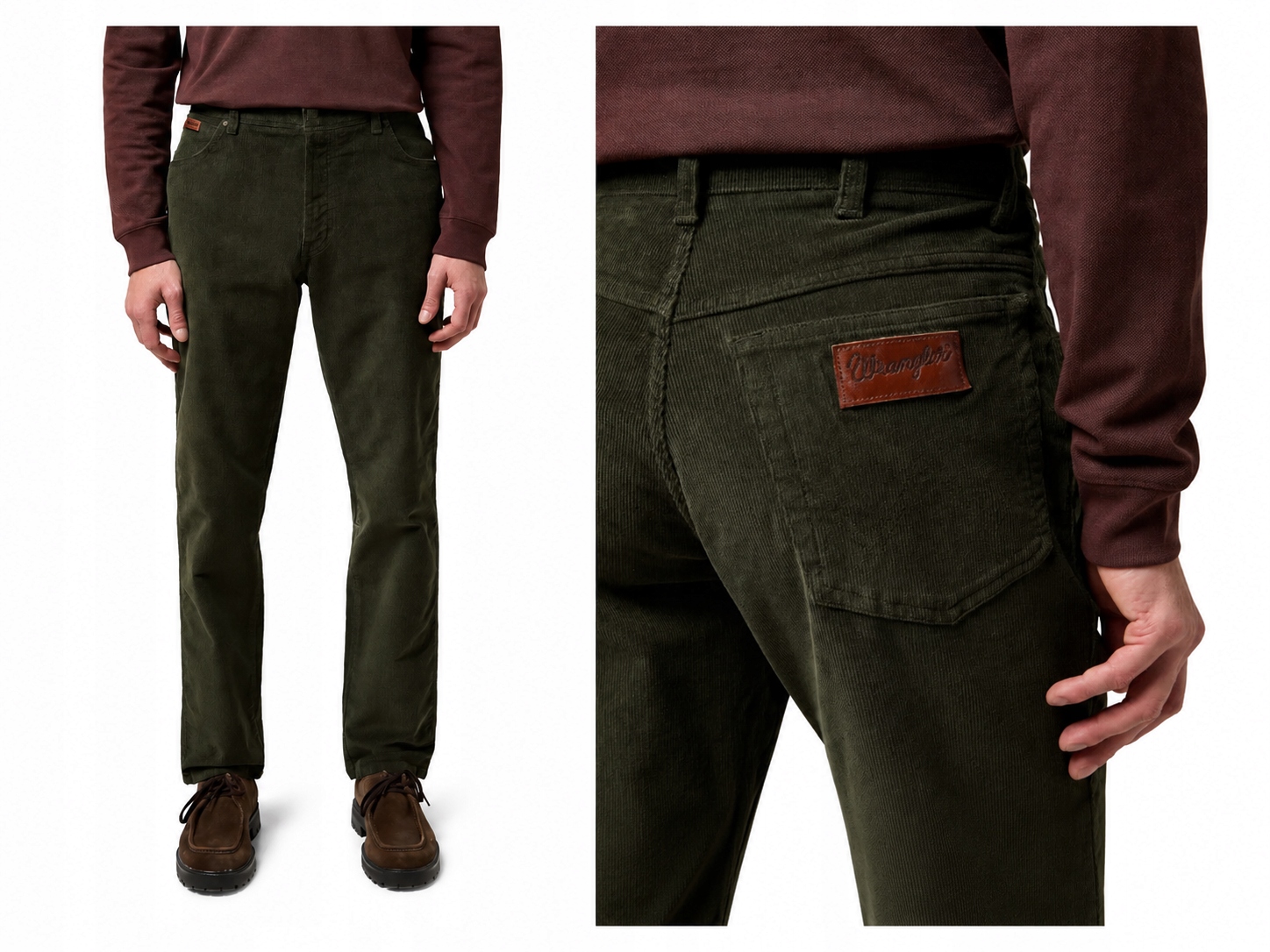 Wrangler Texas jednoduché kalhoty zelené manšestrové džíny Forest Night w33 l34