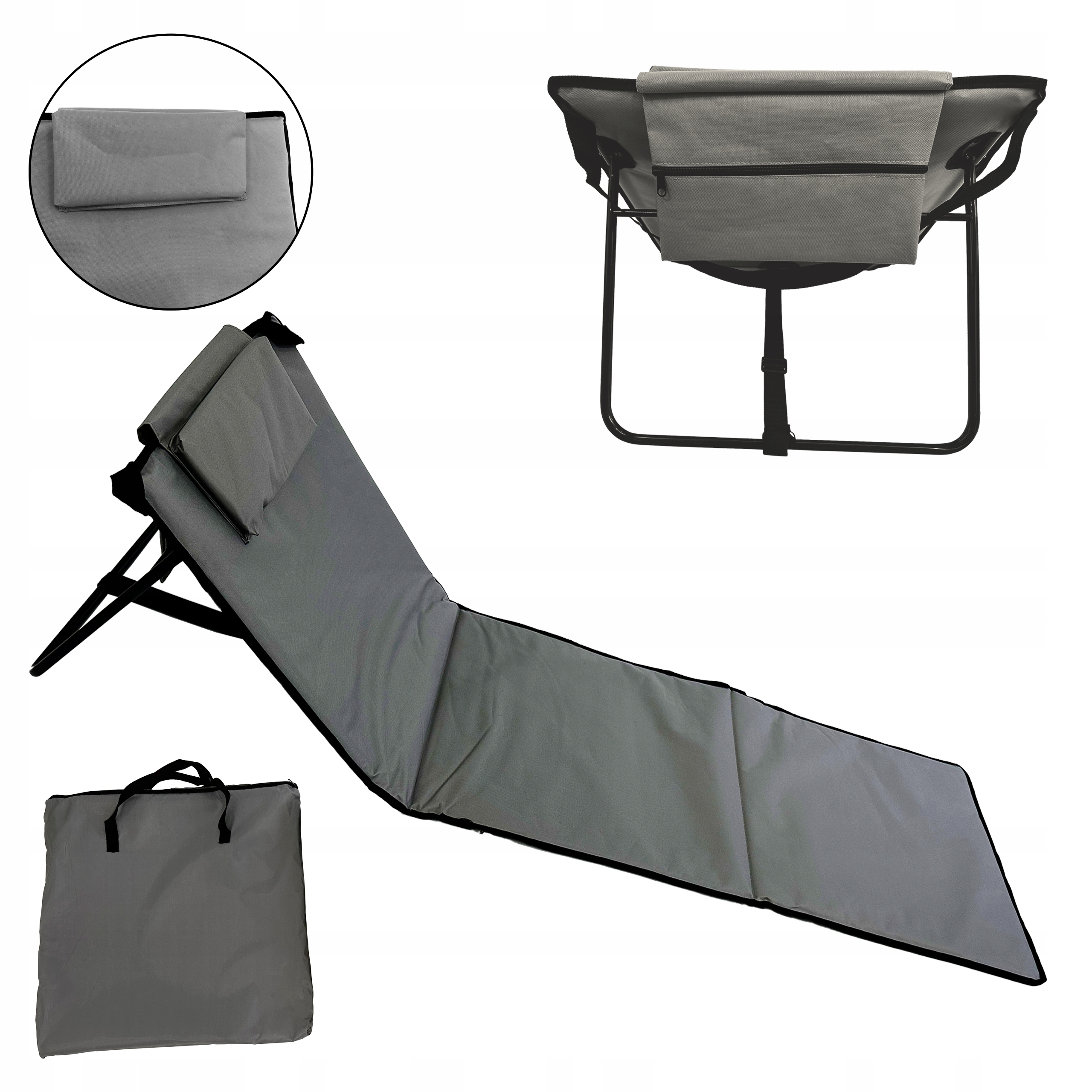 MATA PLAŻOWA SKŁADANA Z OPARCIEM LEŻAK PLAŻOWY + PODUSZKA MP100 SZARA