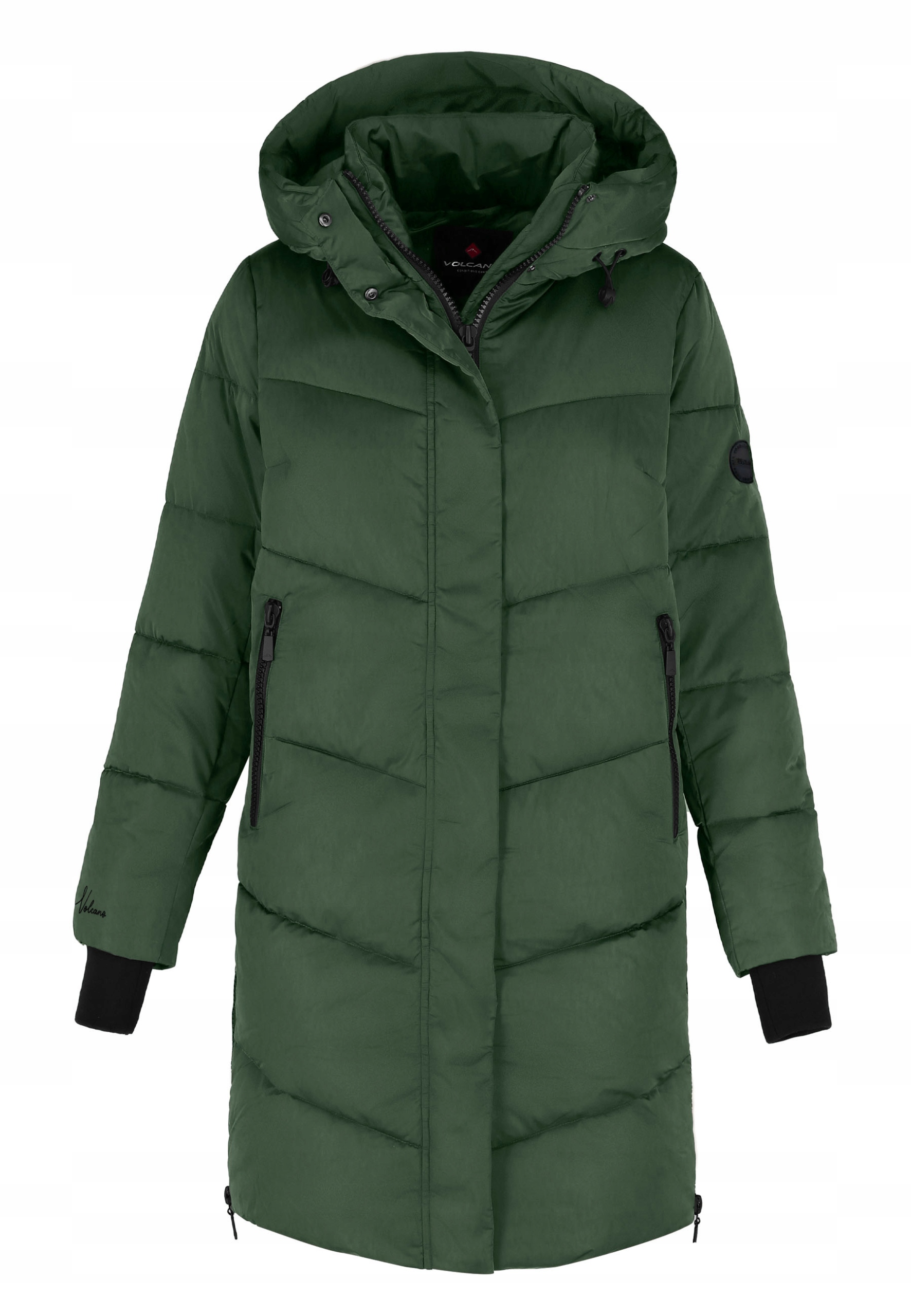 Dámský Dlouhý Kabát S Kapucí Zelený Volcano J-dila 3XL