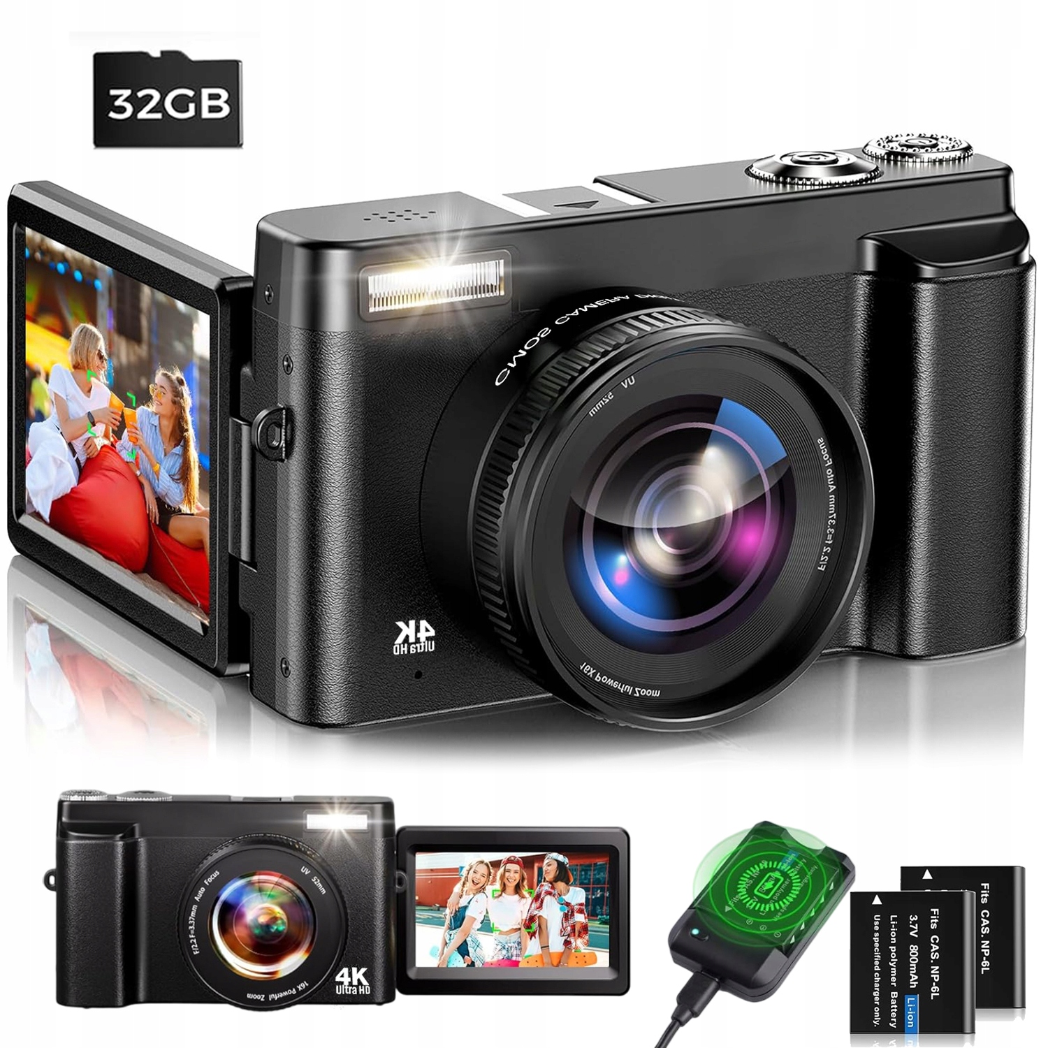 Ruční Digitální Otočná Kamera S 16NÁSOBNÝM Zoomem Usb, Černá, 48 Mp