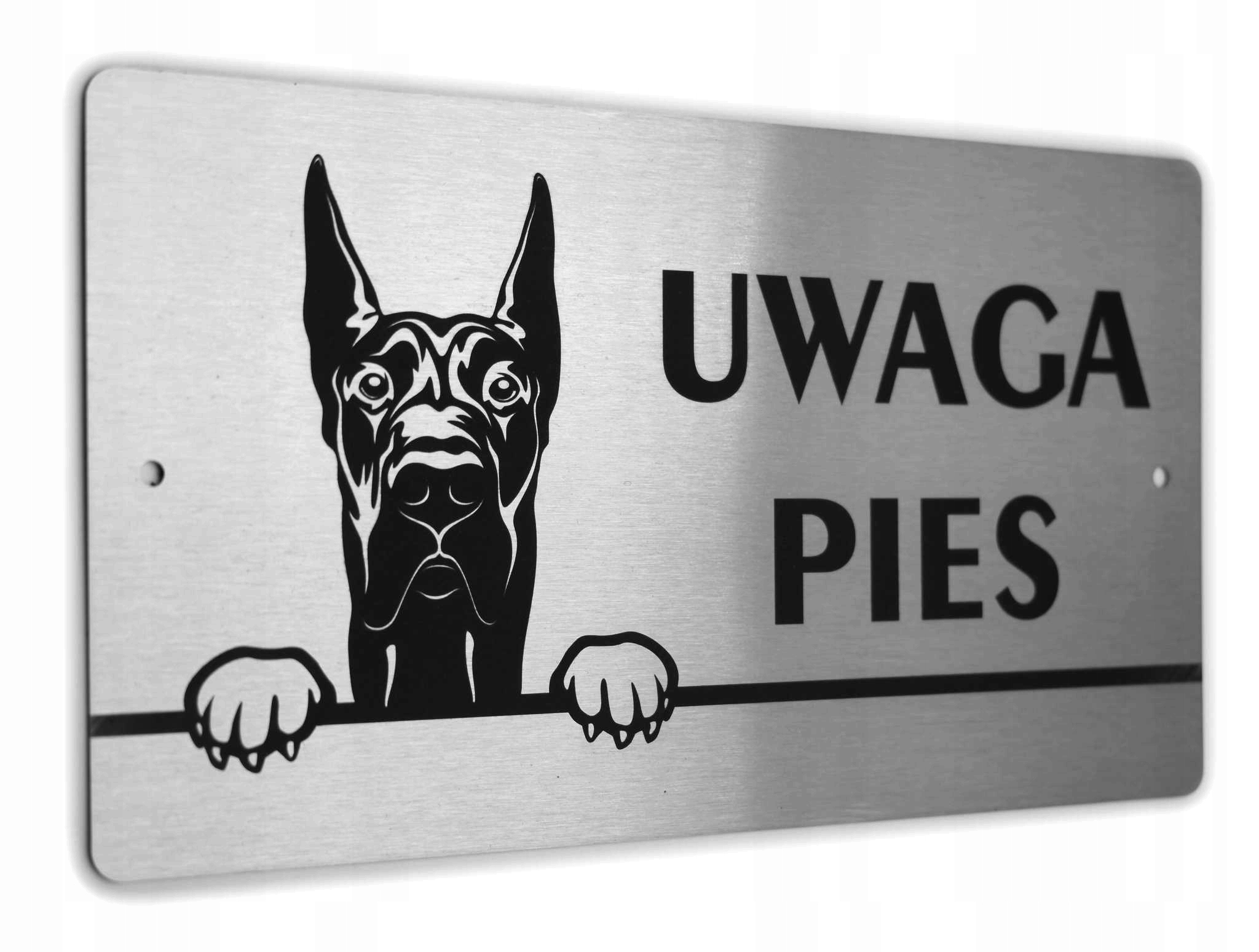 Tabliczka INOX - UWAGA PIES - Dog Niemiecki
