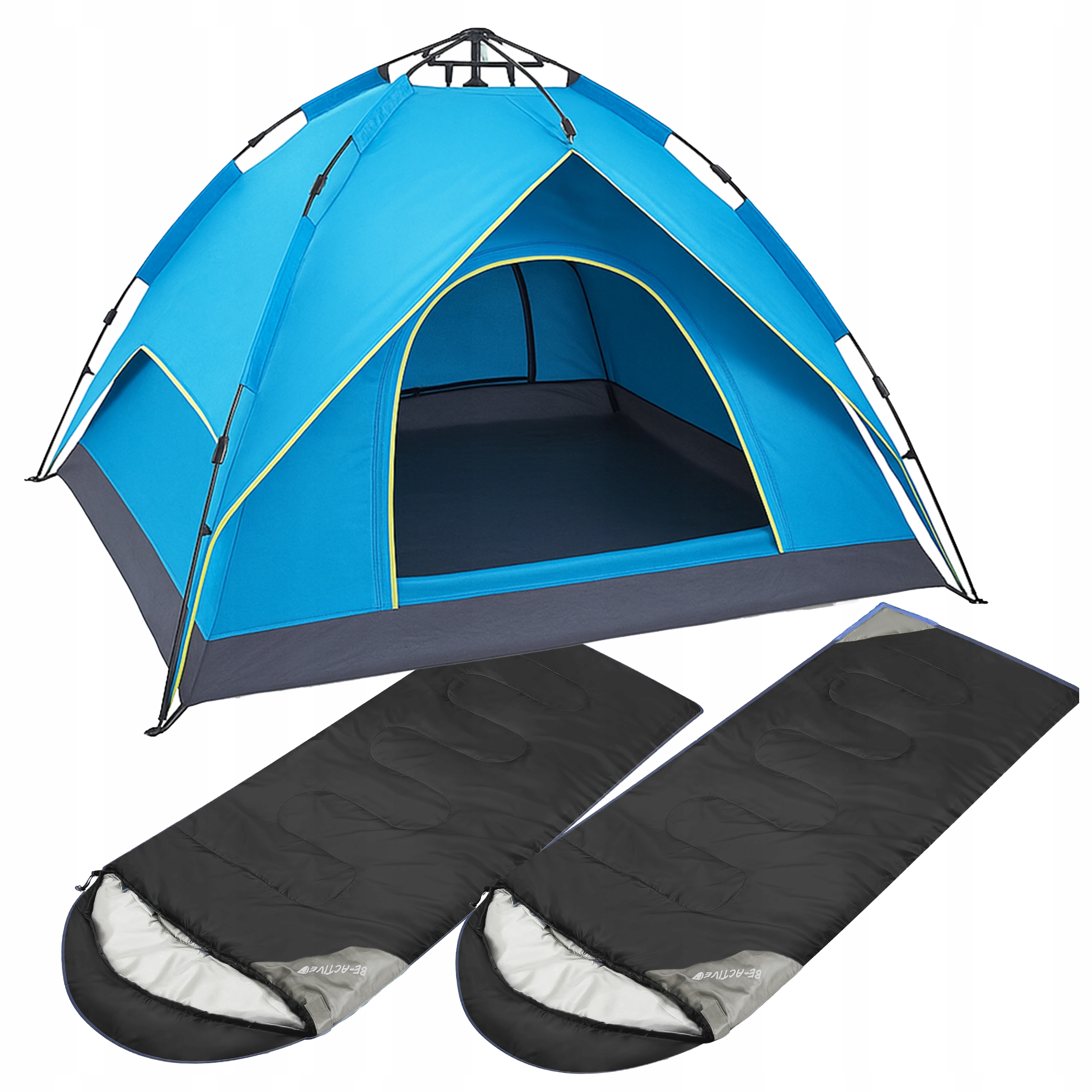 Stan Samorozkládací Kempingový Stan Pro 3 Osoby, 2X Spací Pytel, Sada