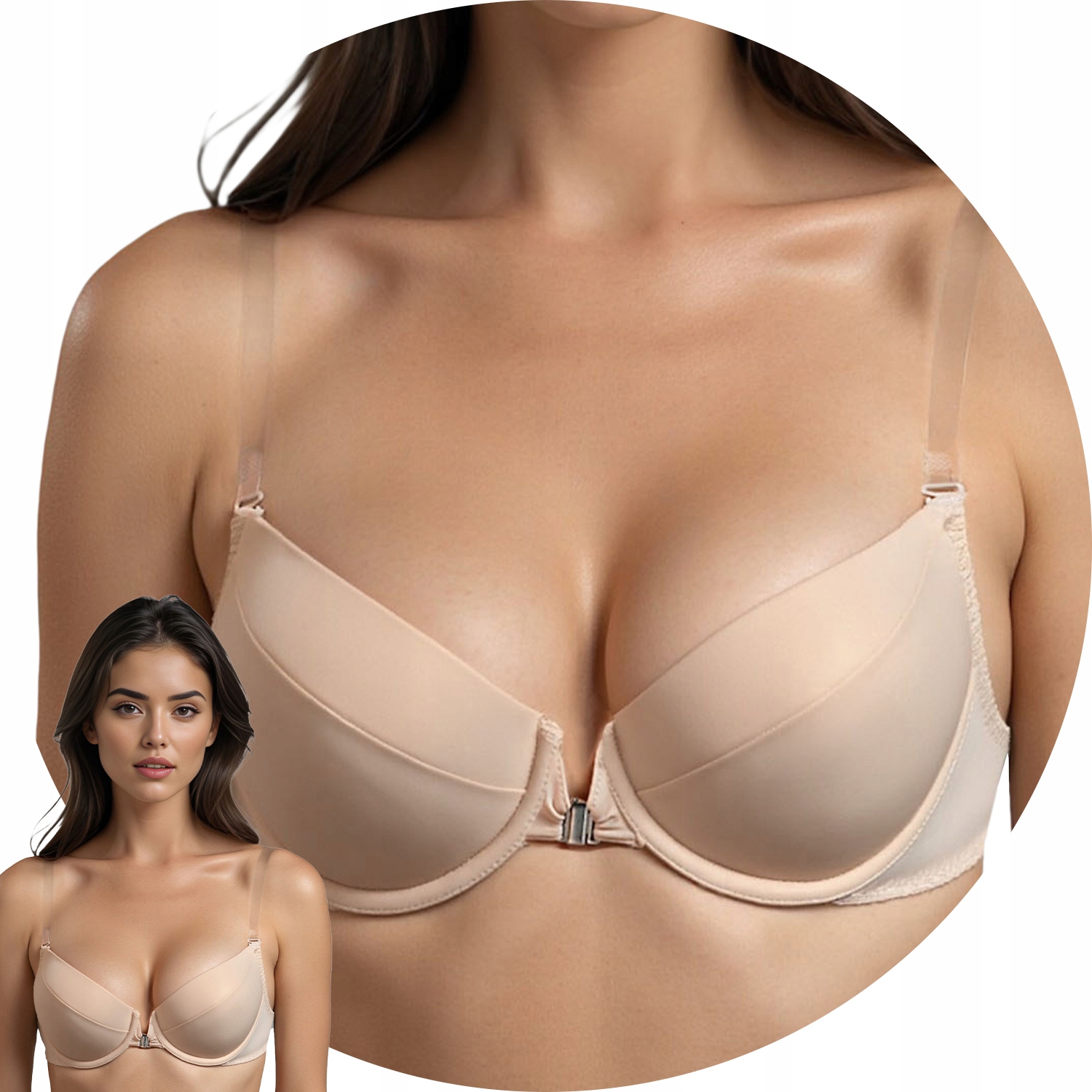 Vivisence 1086 beżowy gładki odkryte plecy Biustonosz 70F Push-up