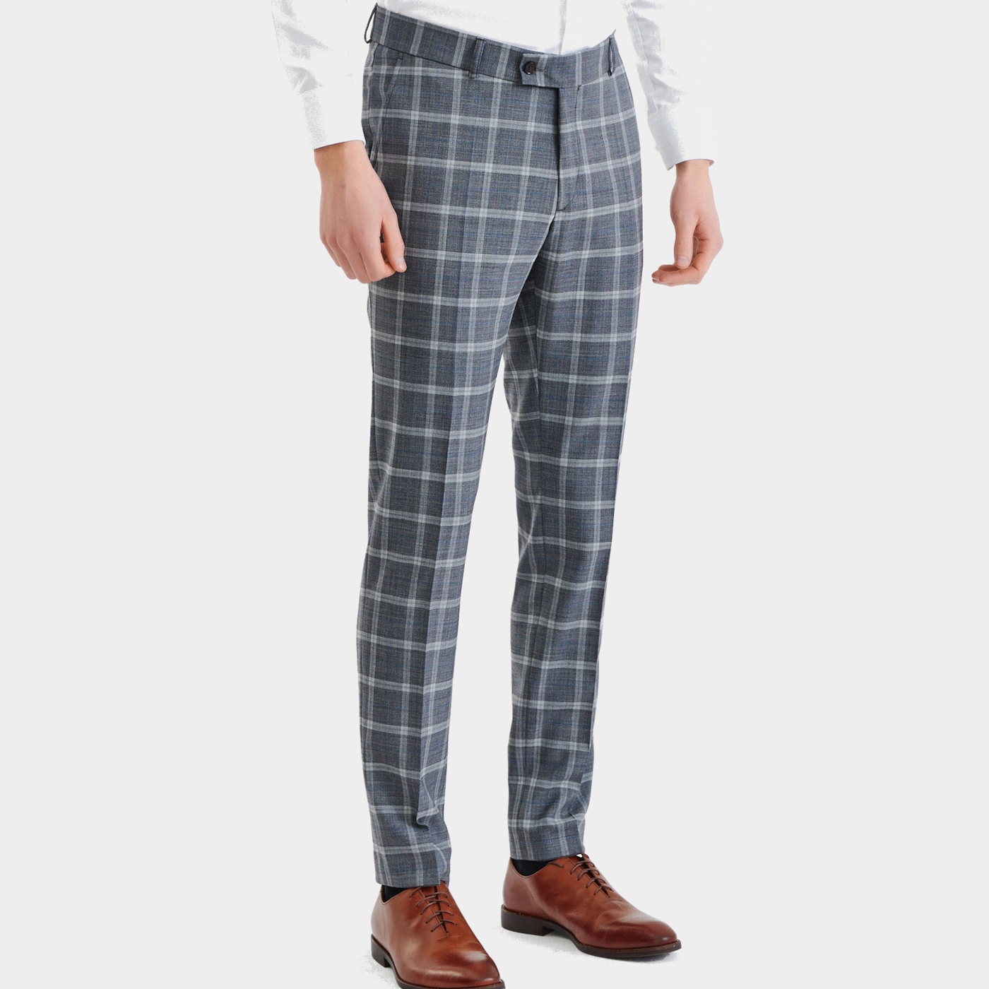 Šedé kostkované oblekové kalhoty Slim Fit s vlnou Pako Lorente 188/100