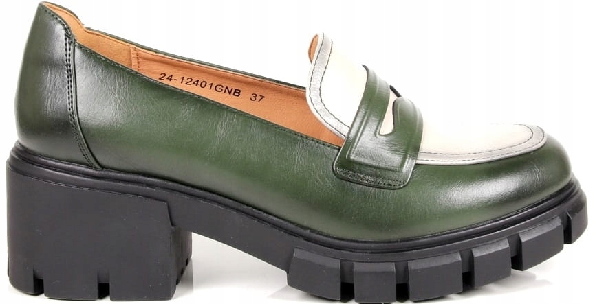 Dámské Polobotky Mokasíny Platforma Silná Podrážka Lordsy Zelené Potocki