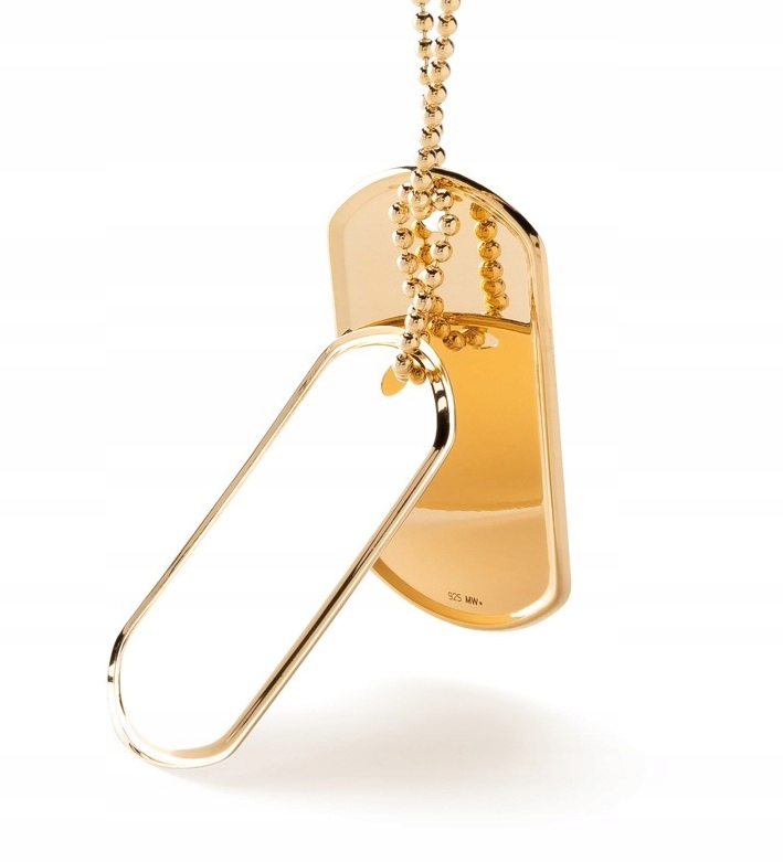 Stříbrný vojenská známka s vlastním gravírováním a řetízkem ve zlatém provedení