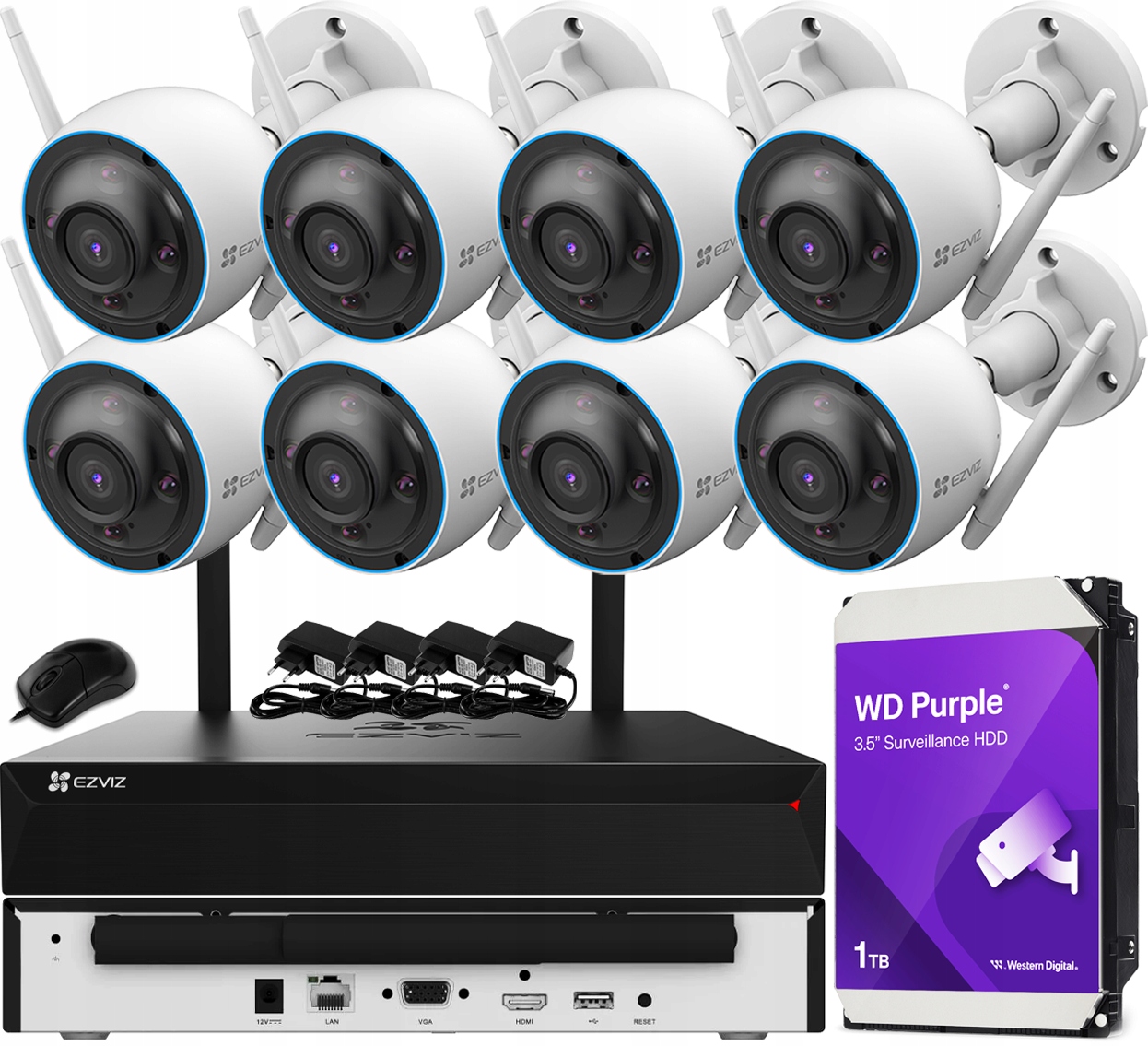 WiFi monitorovací sada Ezviz 8x venkovní kamera 5MPx H3 3K disk 1TB