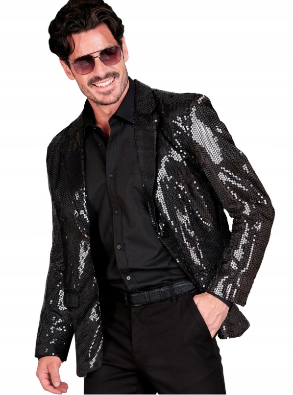 Sako Černá Pánská Bunda Flitry Lesklá Disco Party L 12613 Widmann