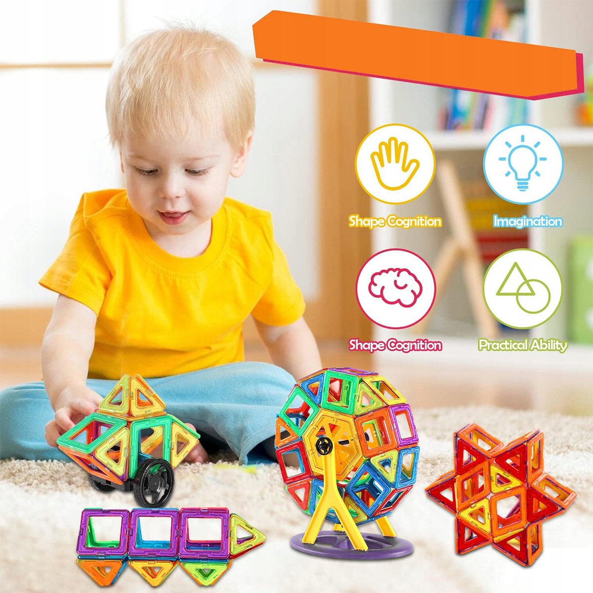 ZESTAW DUŻE KLOCKI MAGNETYCZNE KONSTRUKCYJNE 3D PANELE MAGNETIC TILES 102x Płeć chłopcy dziewczynki