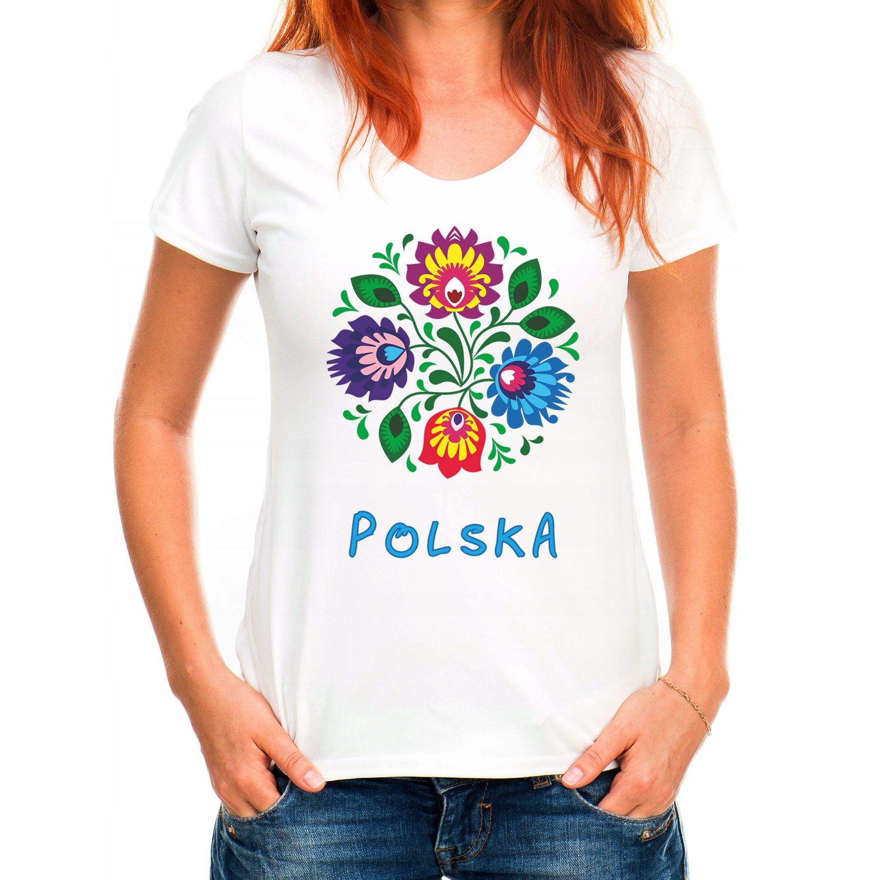 

Koszulka Kwiaty Łowickie Koło Pl (L):: L,: biały