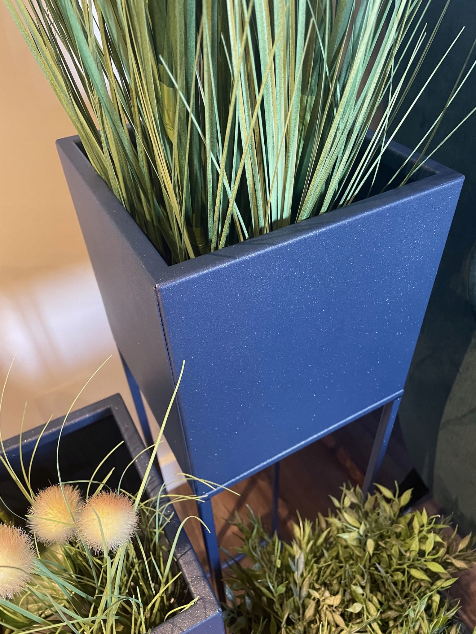 Osłonka Kwietnik Metalowy Stojak Loft Granatowy Materiał metal