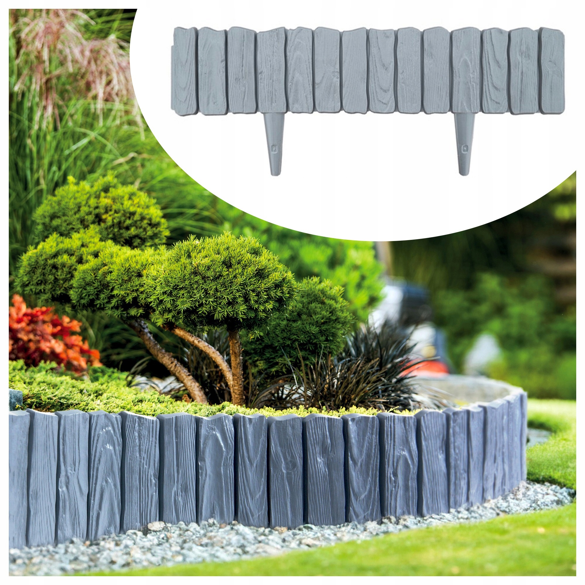 Grafitová zahradní palisáda plot trávníkový lem 406 cm Wood