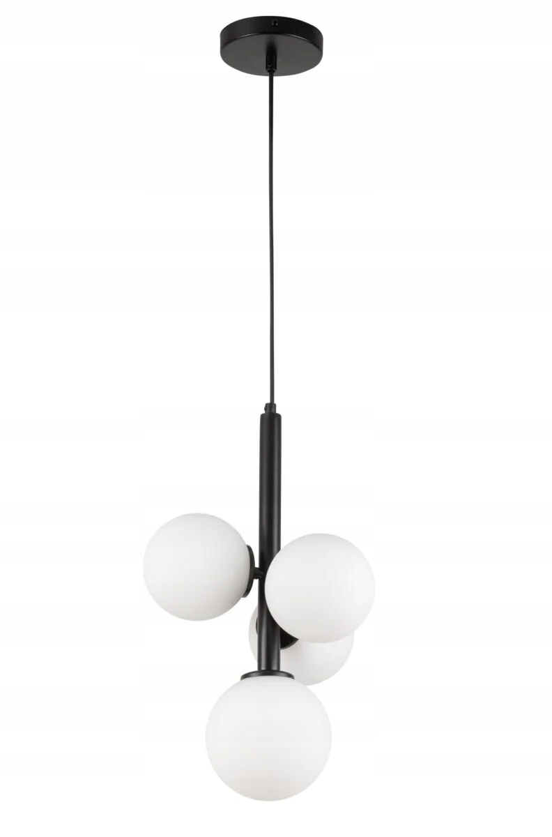 Závesná dekoratívna lampa čierna, moderná, biele sklenené gule, 4 body Sigma