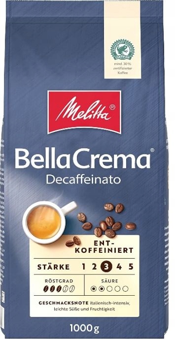 Levně Káva Zrnková Melitta Bella Crema Decaffeinato 100% Arabica 1000 g 1 kg