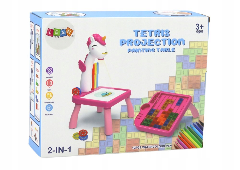 Mini Projektor Stolik Tetris 2w1 Jednorożec Niebieski Szerokość produktu 20 cm