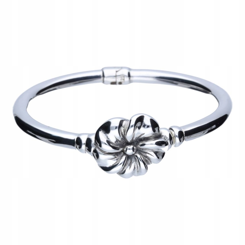 Náramek typu bangle stříbro 925, oxidovaný, váha 13.06 g, květina jako dárek