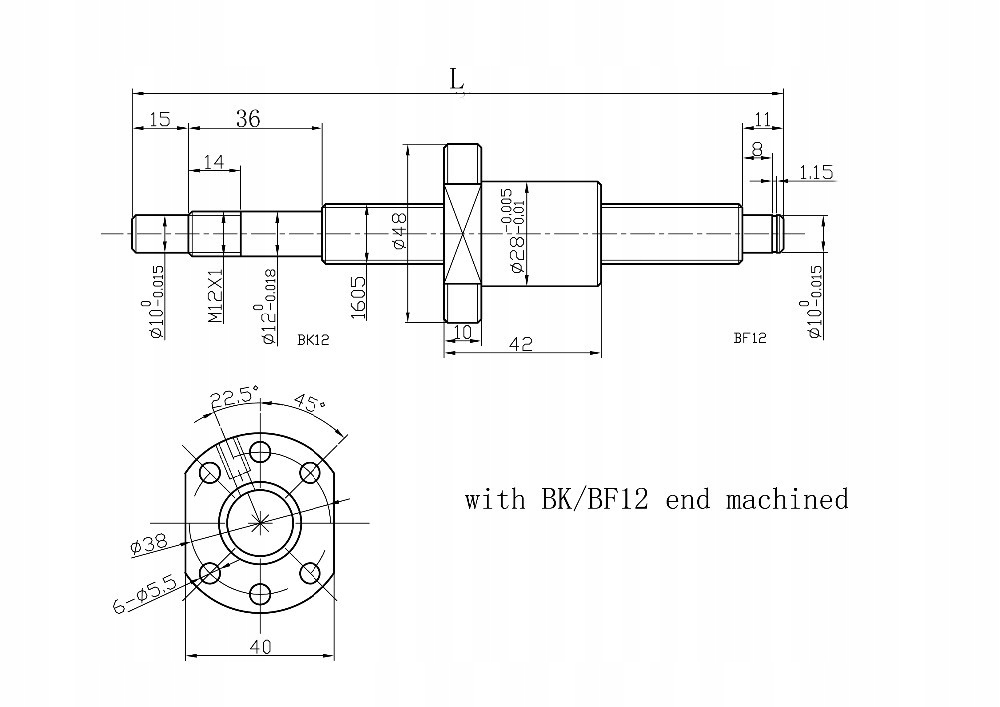 Śruba kulowa 1605 300mm BK12/BF12 + nakrętka CNC Model ŚRUBA KULOWA 300mm 1605 + NAKRETKA