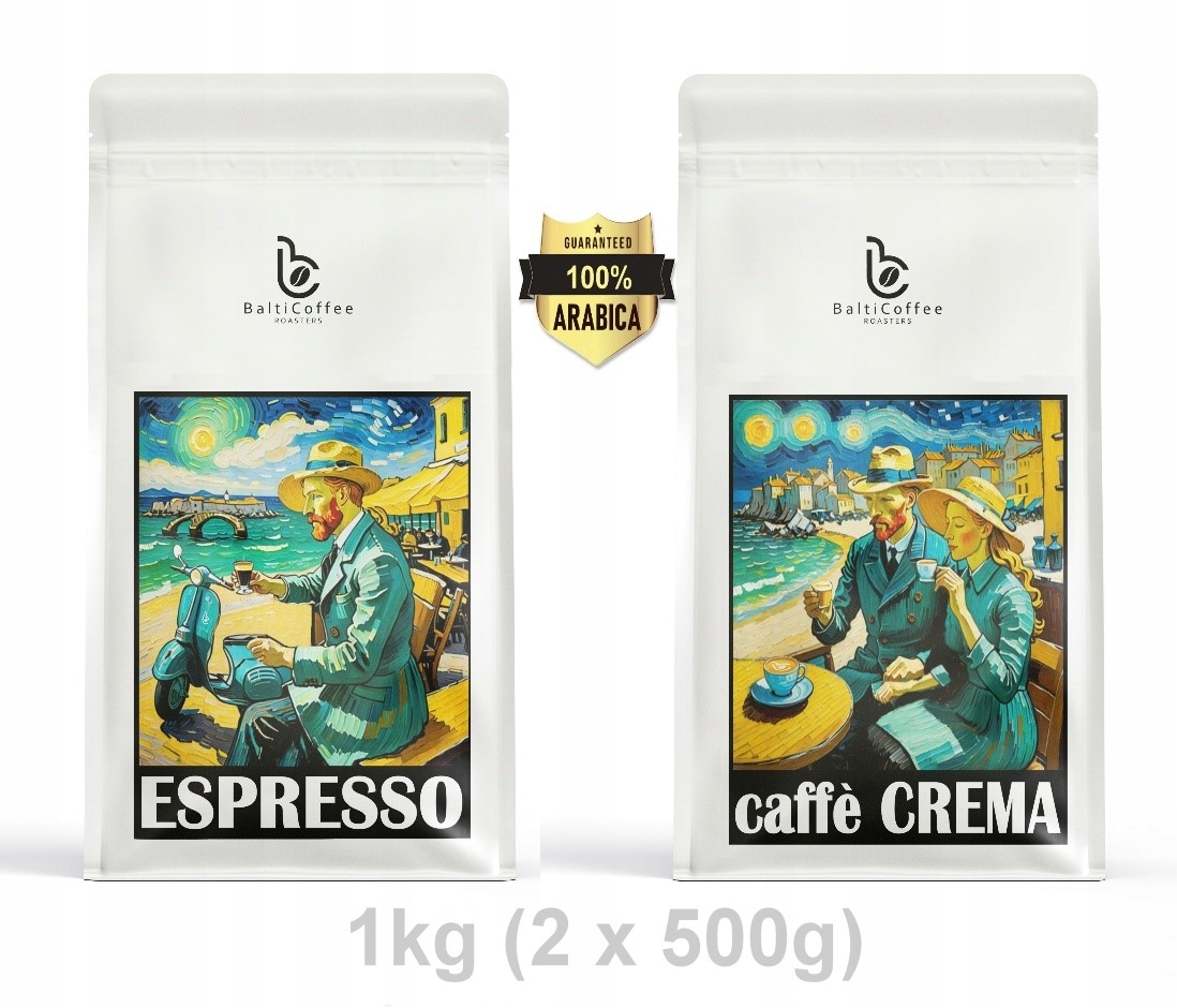 Levně Káva Arabica Espresso a Crema, čerstvě pražená, degustační sada 2 x 500 g