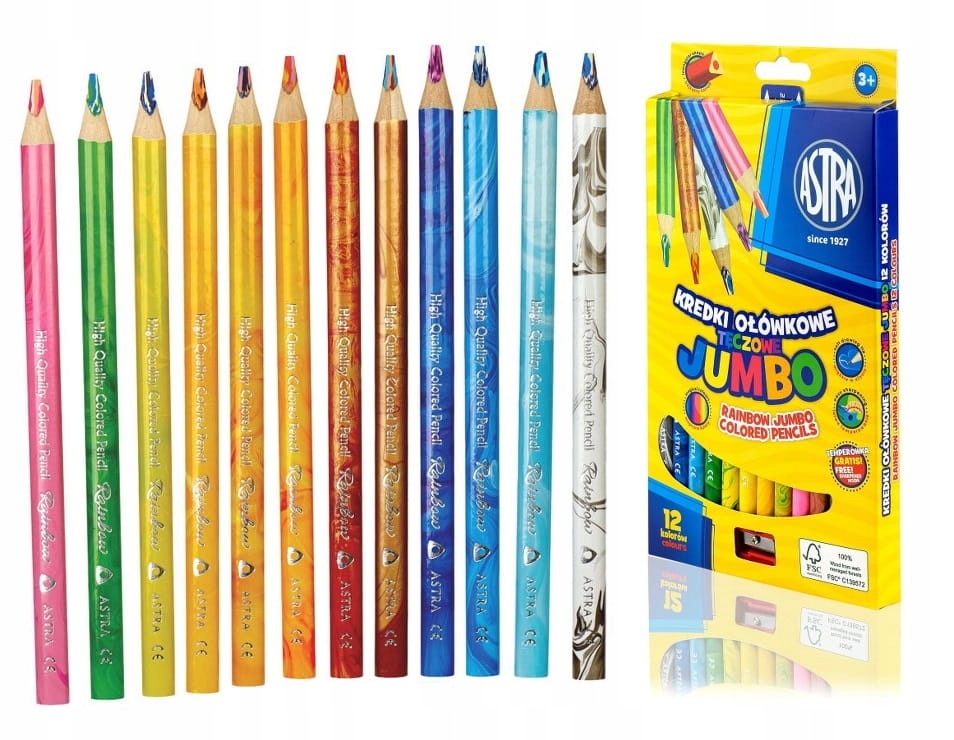 

Kredki Ołówkowe Tęczowe Jumbo 12K Magiczne Astra