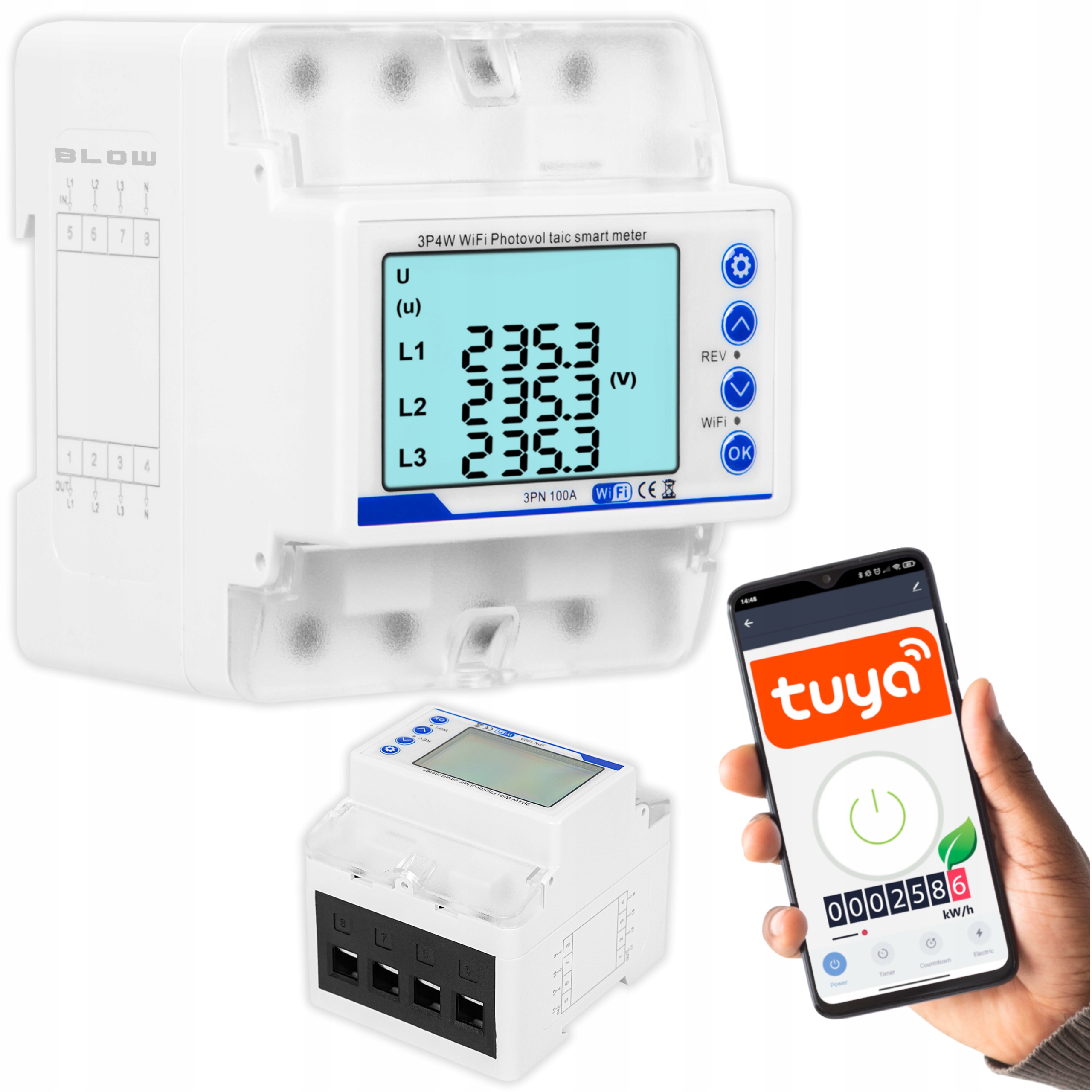 Inteligentný Merač 3 Fázy 100A Wifi Tuya Prúdová Lišta 2 Smerové Pv 400V