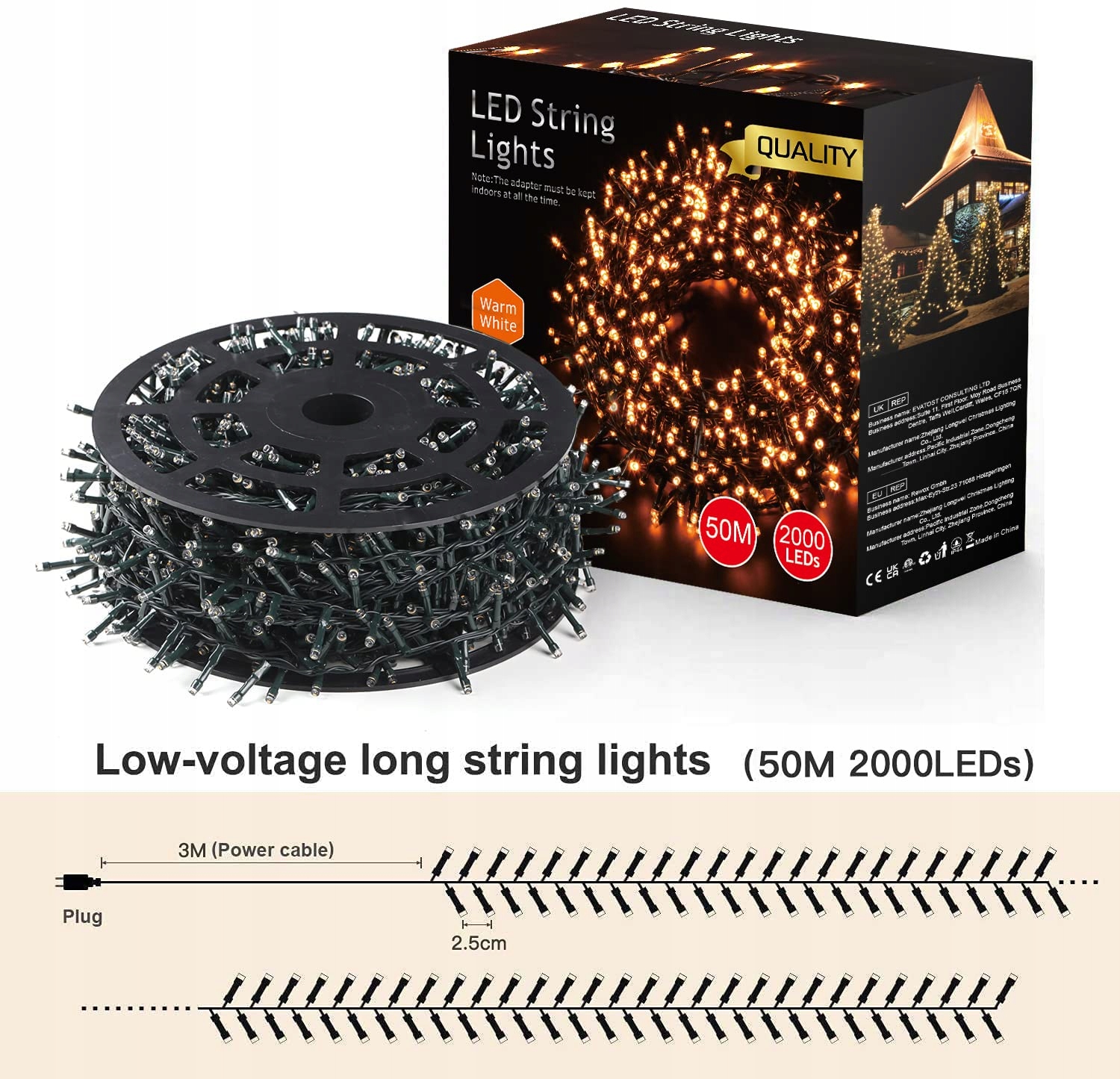 AVOALRE ZEWNĘTRZNE LAMPKI WODOODPORNE OGRODOWE GIRLANDA 8 TRYBÓW 2000 LED — miniatura 6