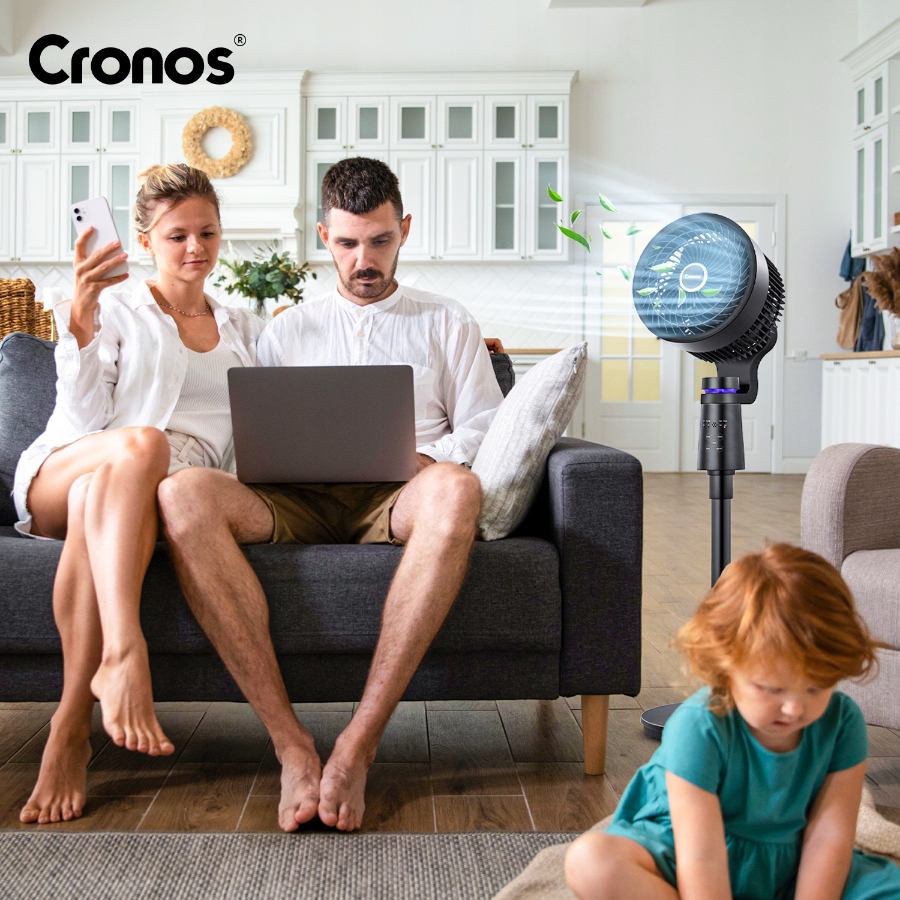 WENTYLATOR WIATRAK STOJĄCY PODŁOGOWY CICHY 3 TRYBY 40W GŁOWICA 3D LAMPKA Marka Cronos