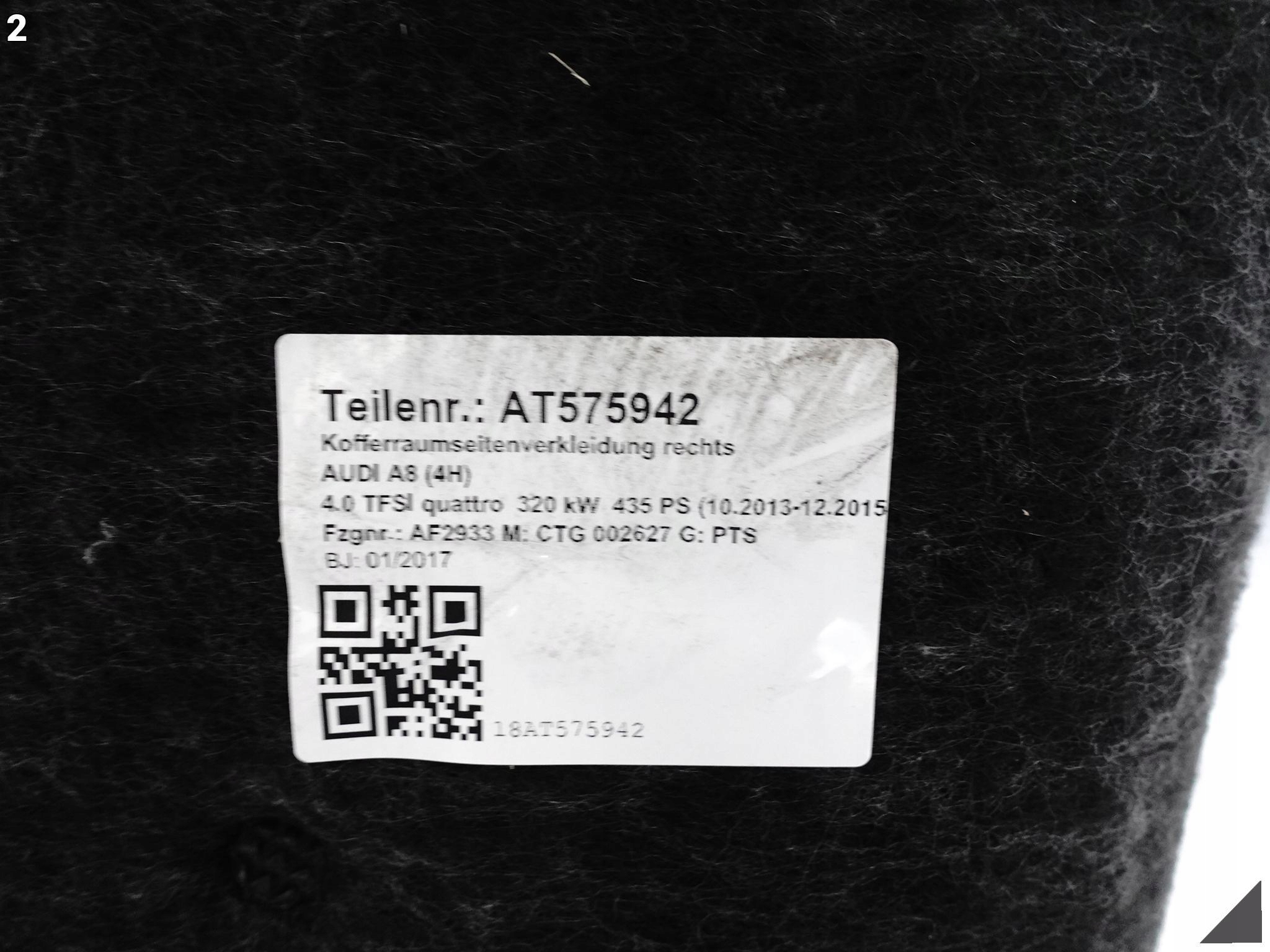 AUDI A8 S8 4H0 D4 LIFT 13-17 right side upholstery boot sedan LONG