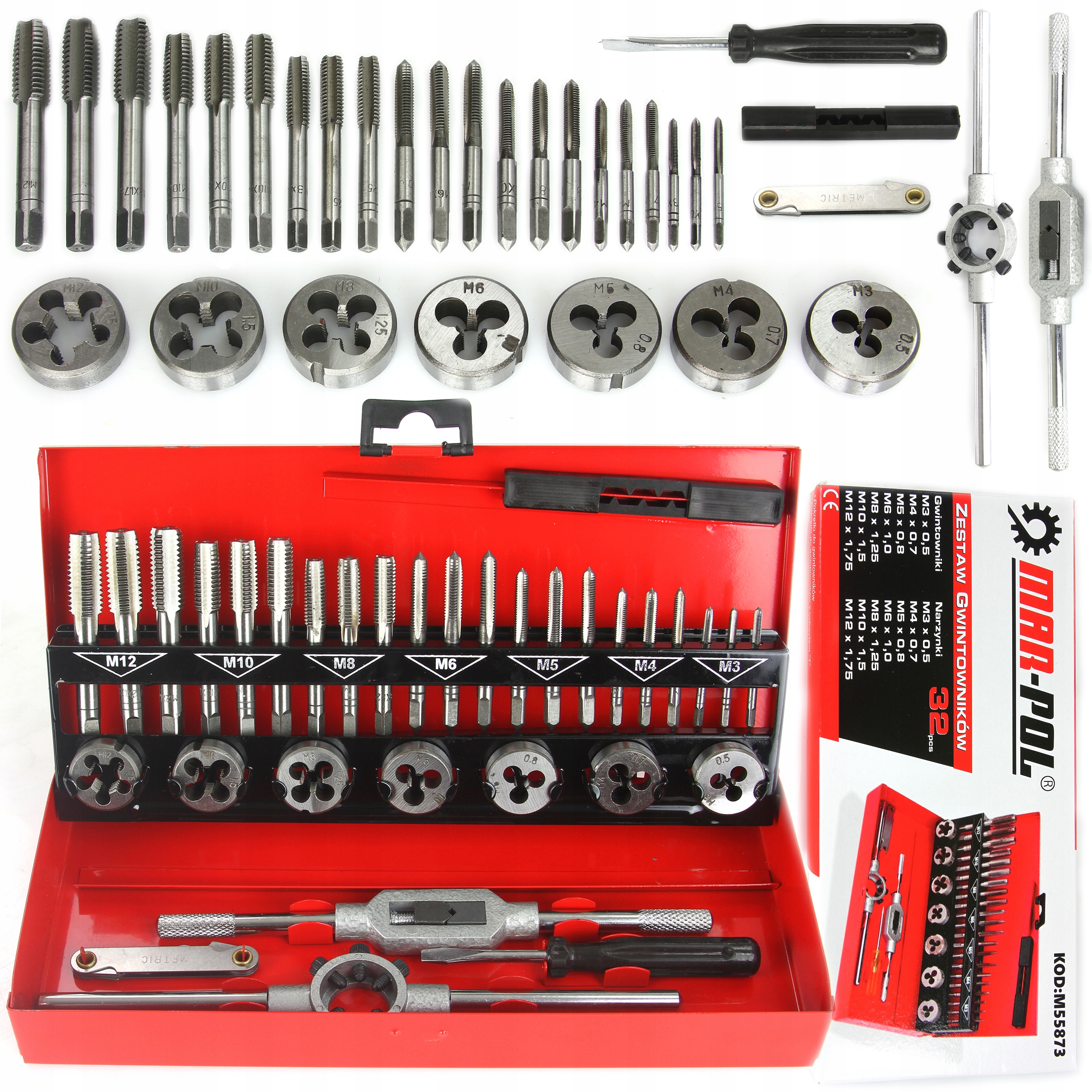 Набір плашок і мітчиків 32el. M3-M12 Калібр