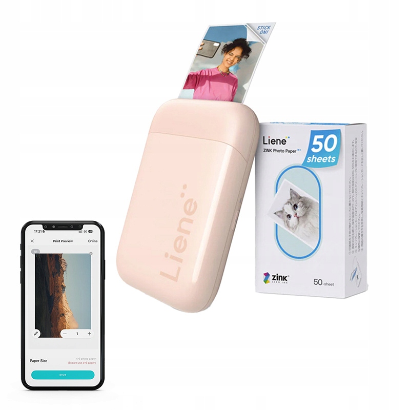 Liene KW001 Pearl Tiskárna fotografií 2x3 Foto Bluetooth 5.0 Usb-c Růžová