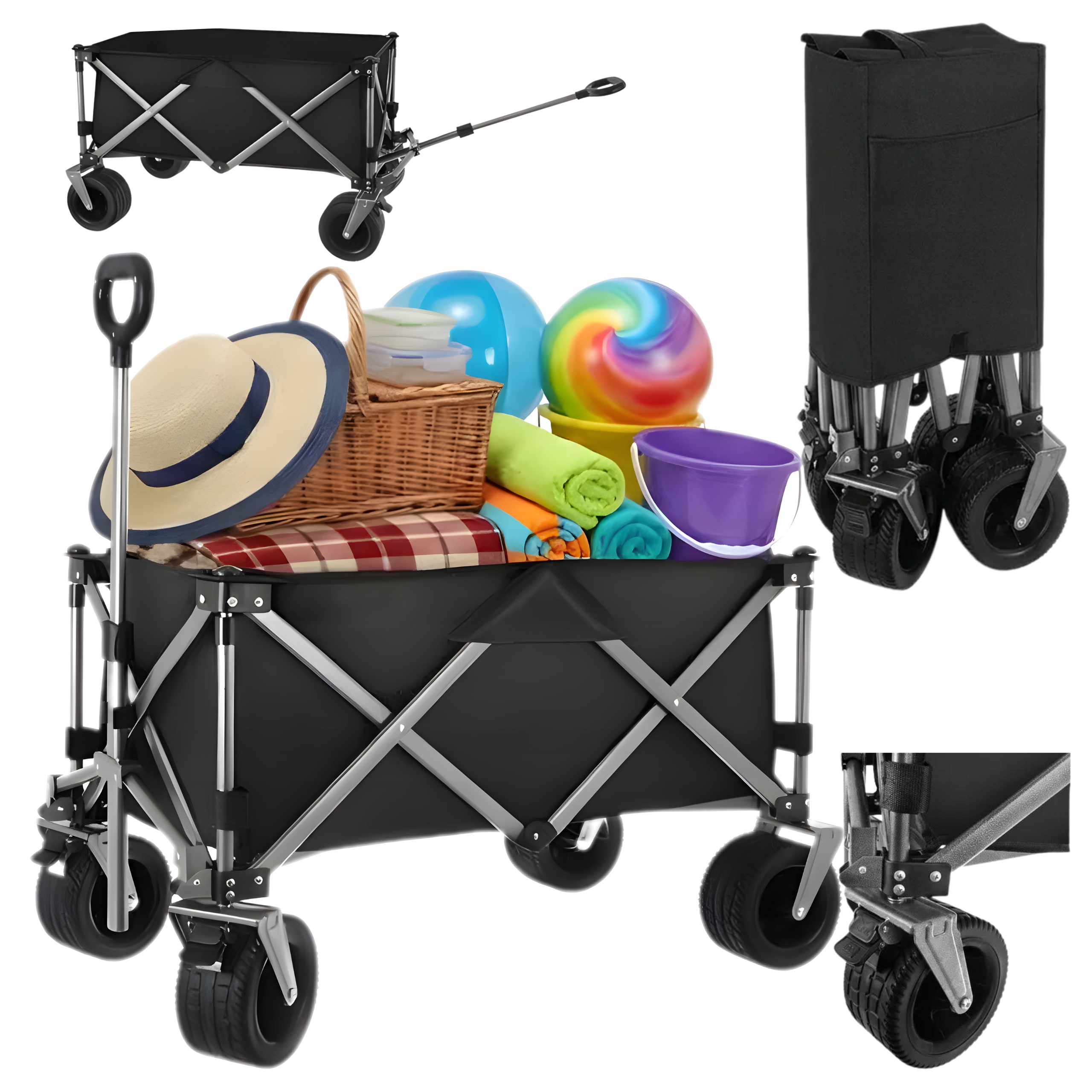 Přepravní vozík Plážový zahradní vozík skládací 200 kg Vyztužené dno